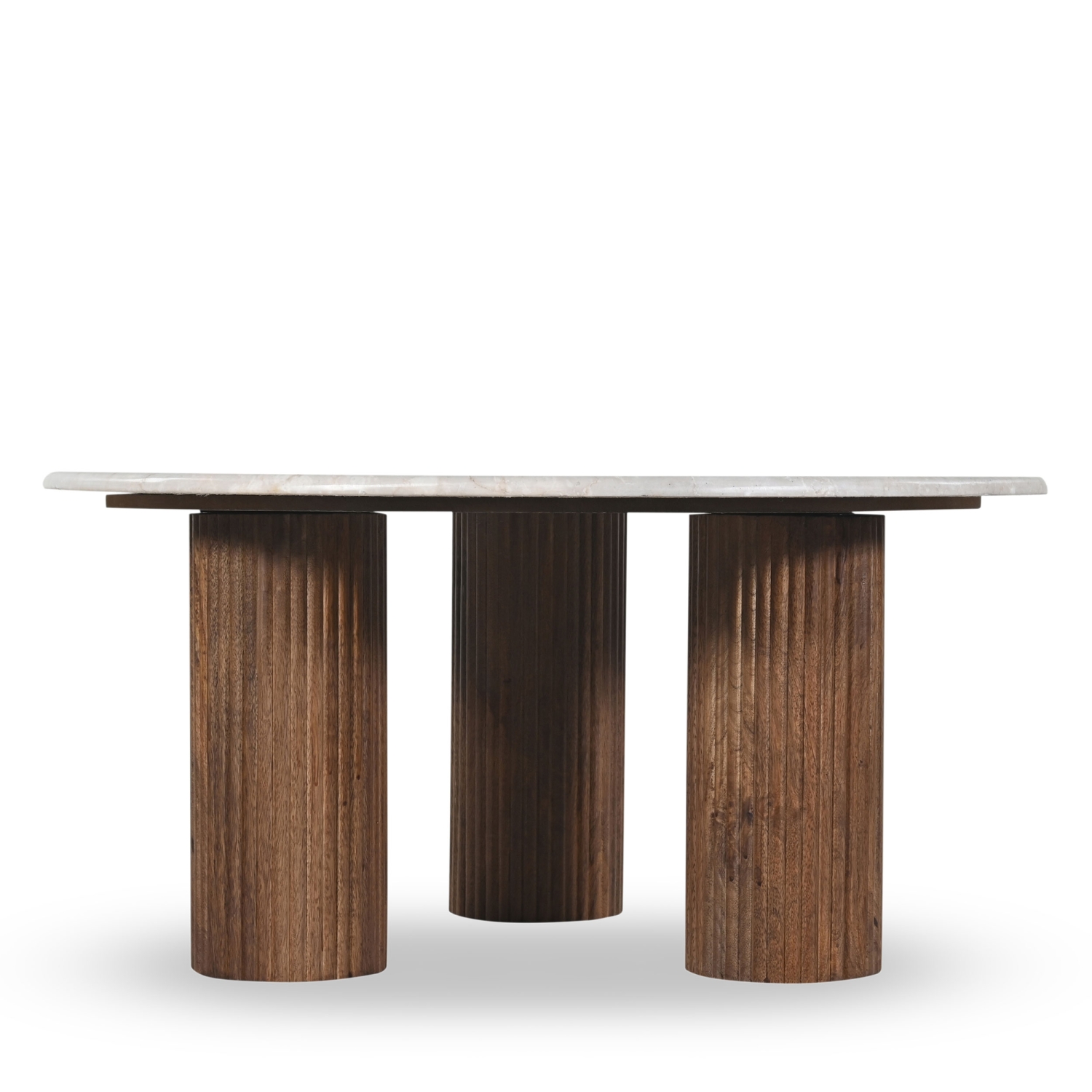 Sula - Table basse en marbre et bois massif ø80cm - Blanc ivoire