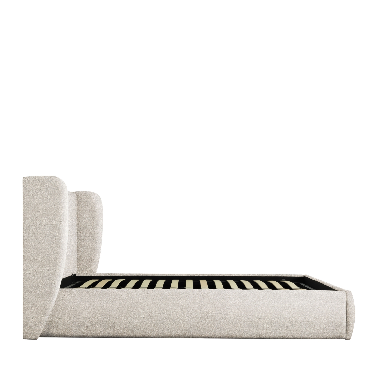 Cali - Lit coffre en tissu bouclette 160x200cm - Écru