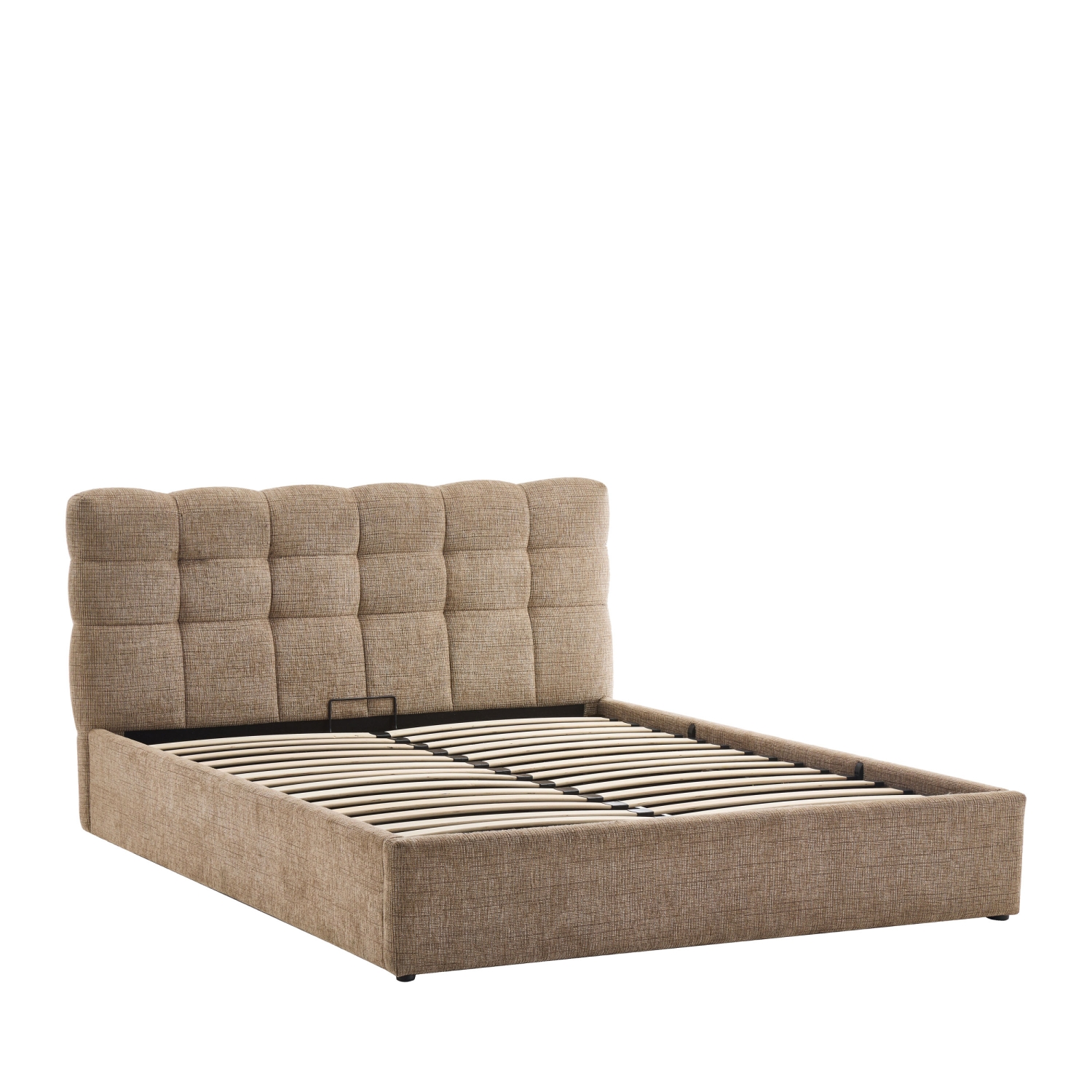 Acara - Lit coffre matelassé en tissu 160x200cm - Beige chiné