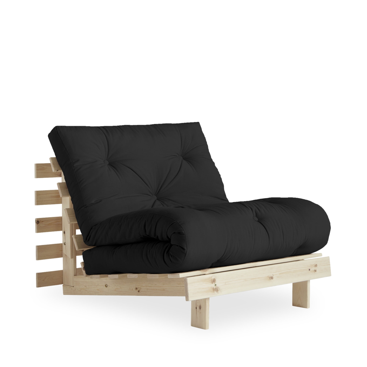Roots - Fauteuil convertible 90x200cm en bois naturel et tissu - Gris foncé