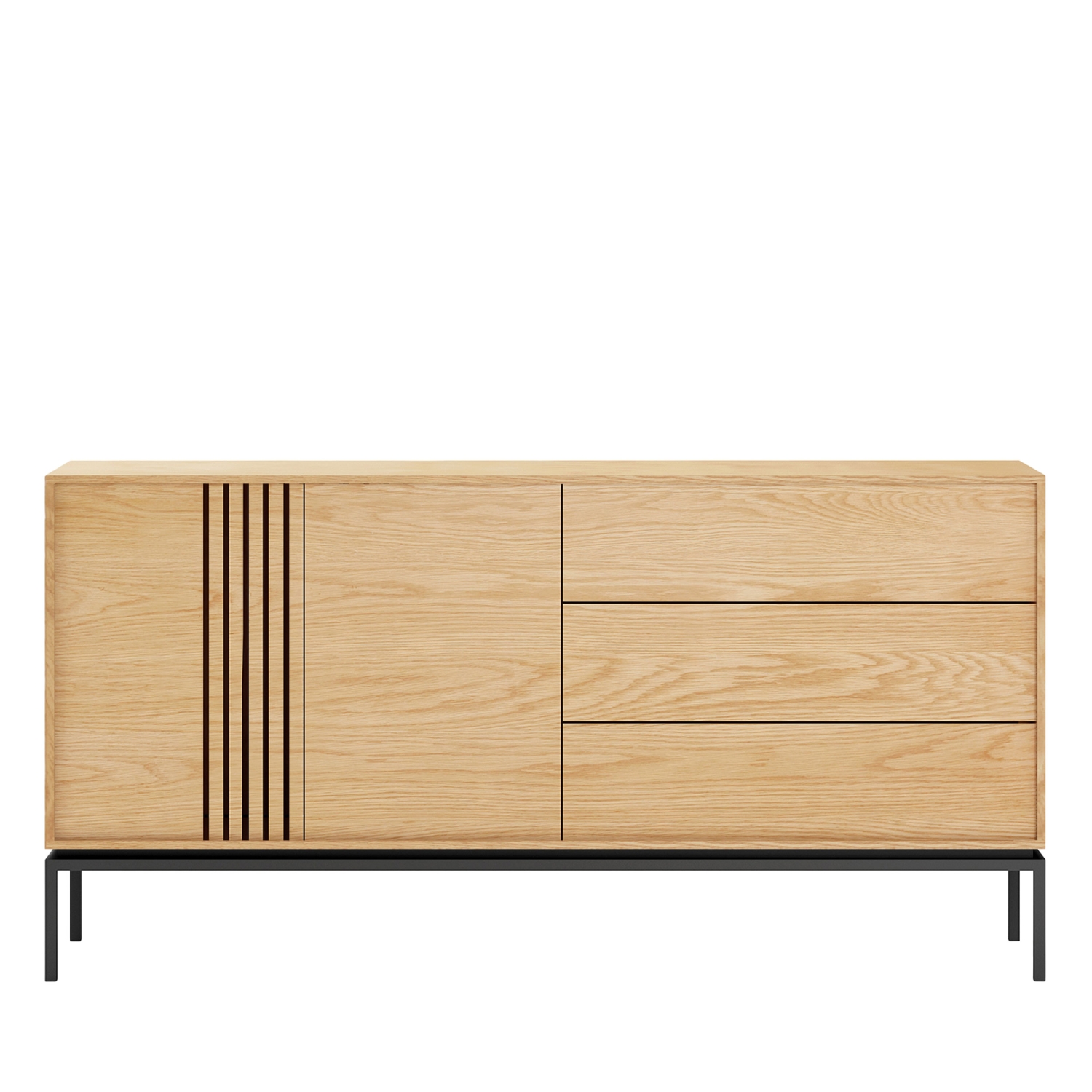 Krokom - Buffet 2 portes 3 tiroirs en bois et métal L180cm - Bois clair