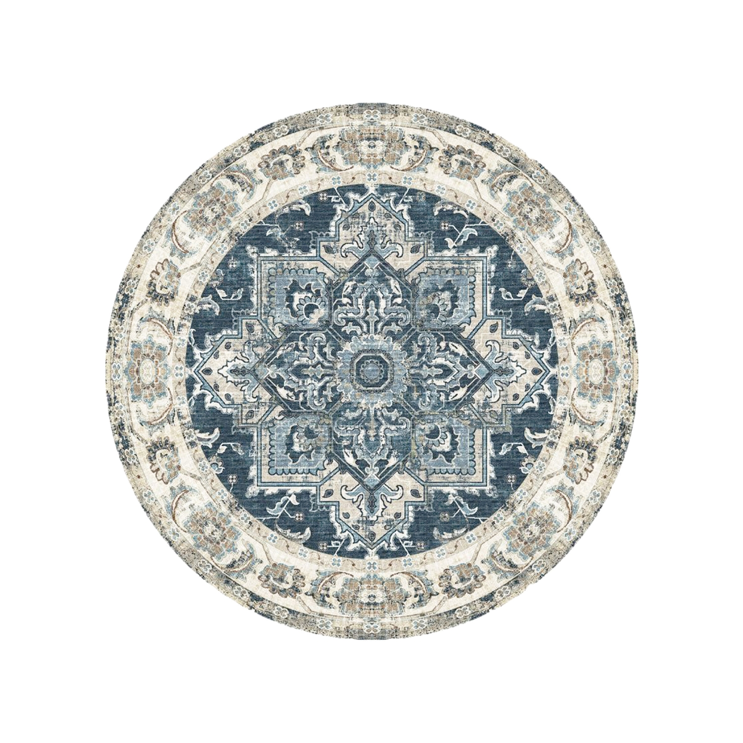 Havana V - Tapis rond en chenille -  Bleu - 200x200cm