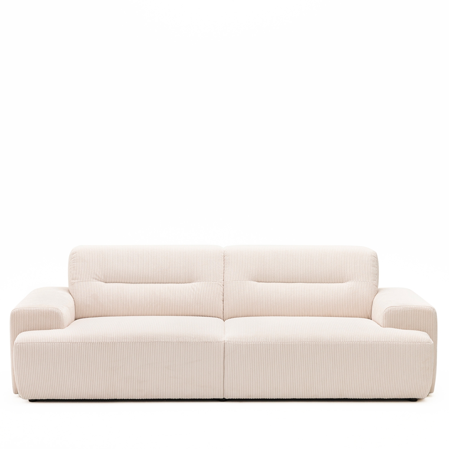 Stune - Canapé droit 4 places en velours côtelé à accoudoirs larges - Écru