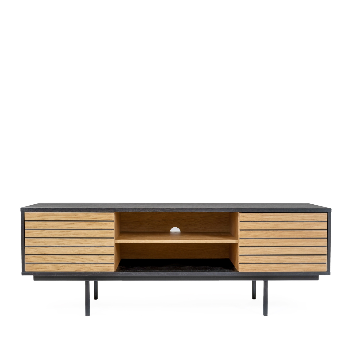 Stripe - Meuble TV design en bois et métal - Noir/Chêne