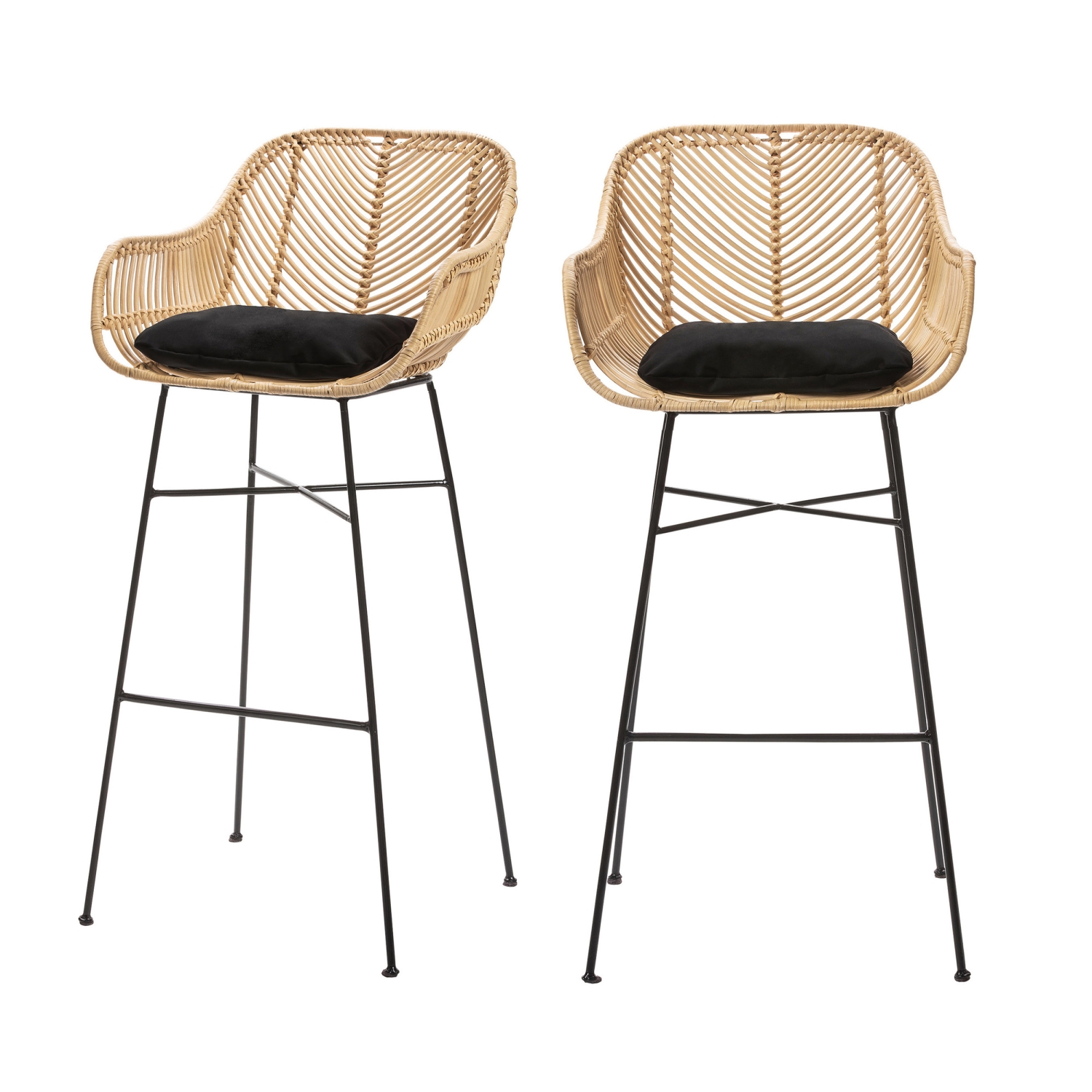 Nunuhai - Lot de 2 tabourets de bar en rotin H76cm - Naturel