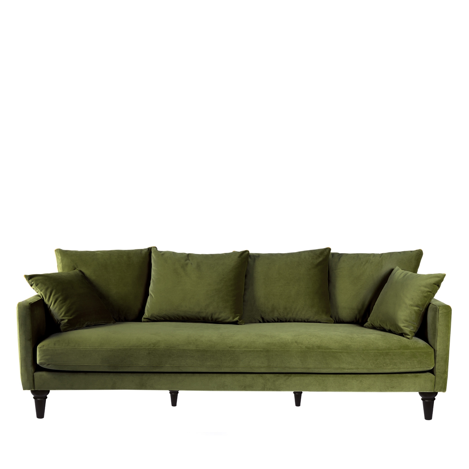 Villabon - Canapé 4 places en velours pieds tournés - Vert olive