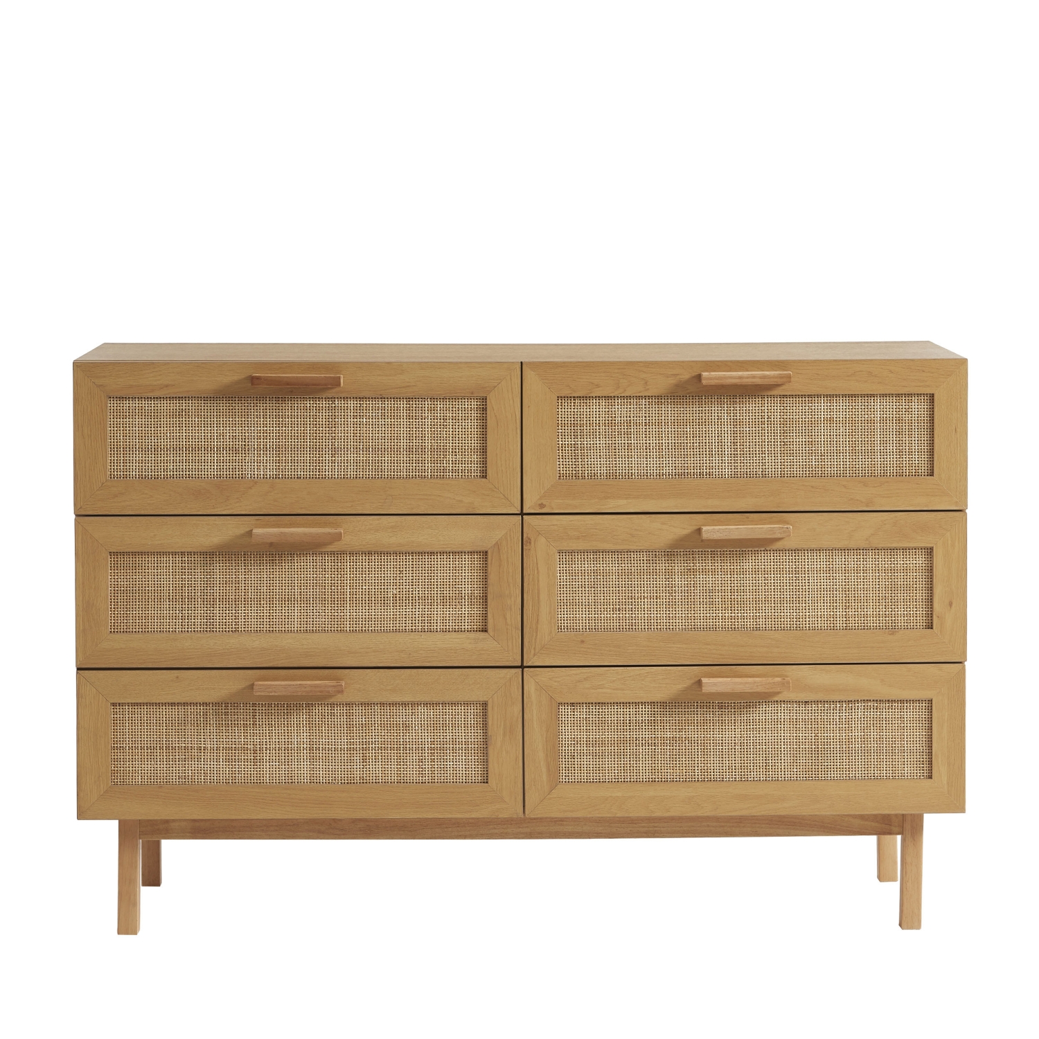 June - Commode 6 tiroirs en bois et cannage L130cm - Bois clair