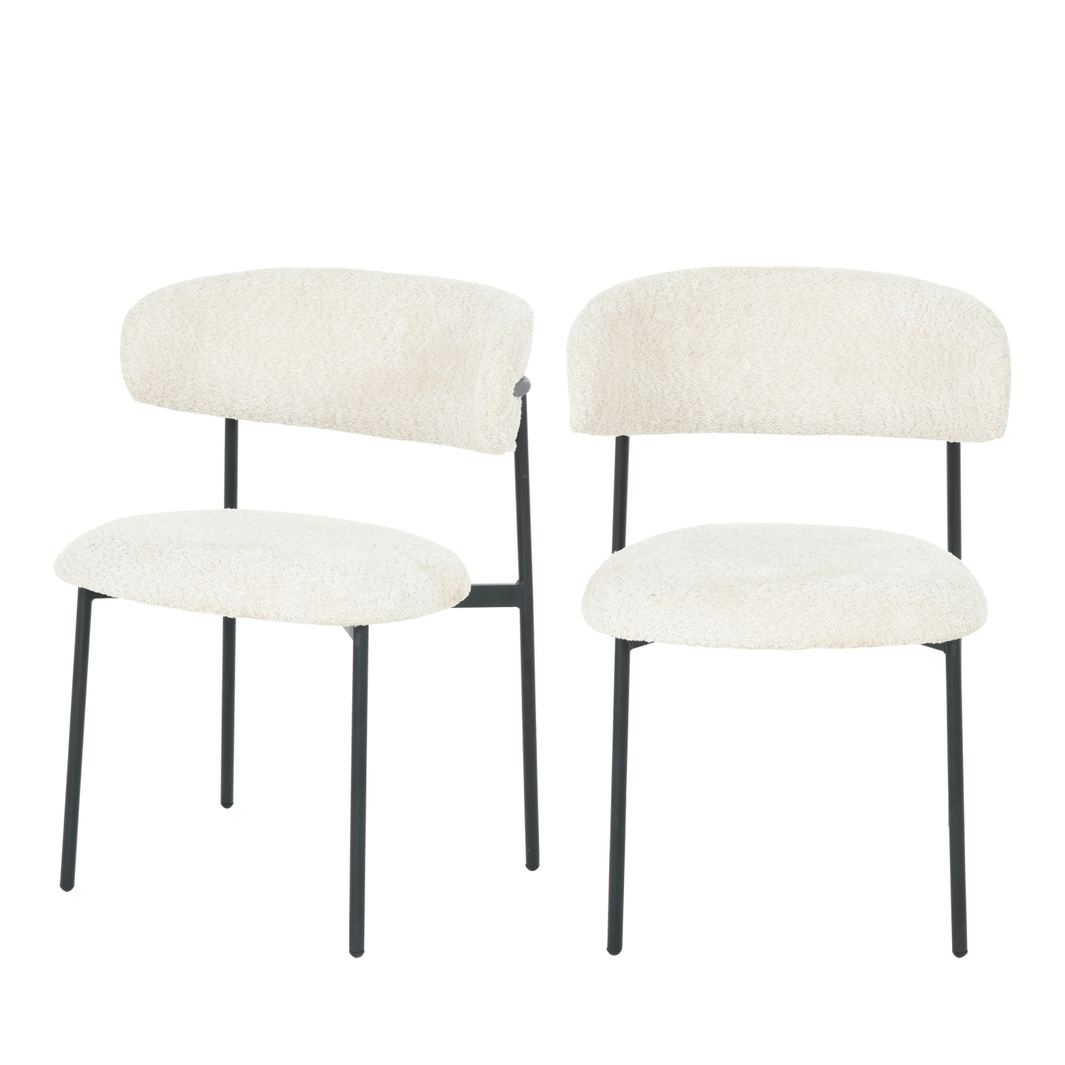 Ester - Lot de 2 chaises en tissu bouclette et métal - Écru chiné