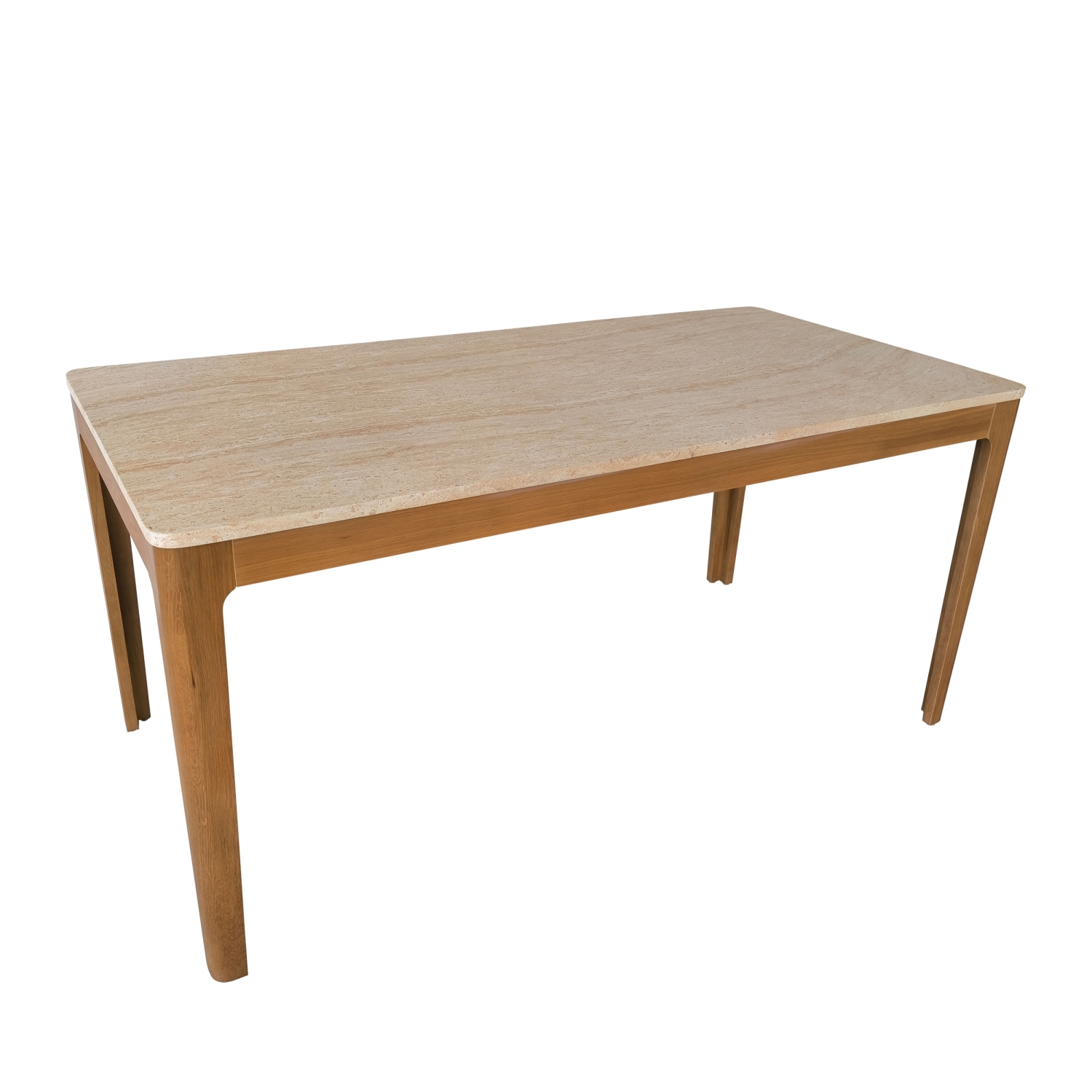 Kielce - Table à manger 6 personnes effet travertin et bois - Beige