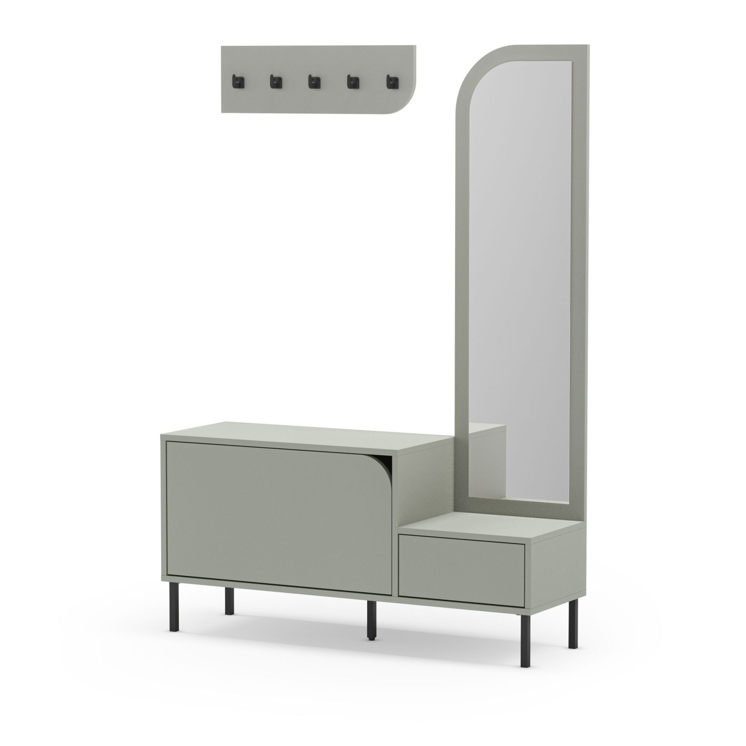 Silvar - Meuble d'entrée 2 portes avec miroir et portant en bois et métal H172cm - Vert amande