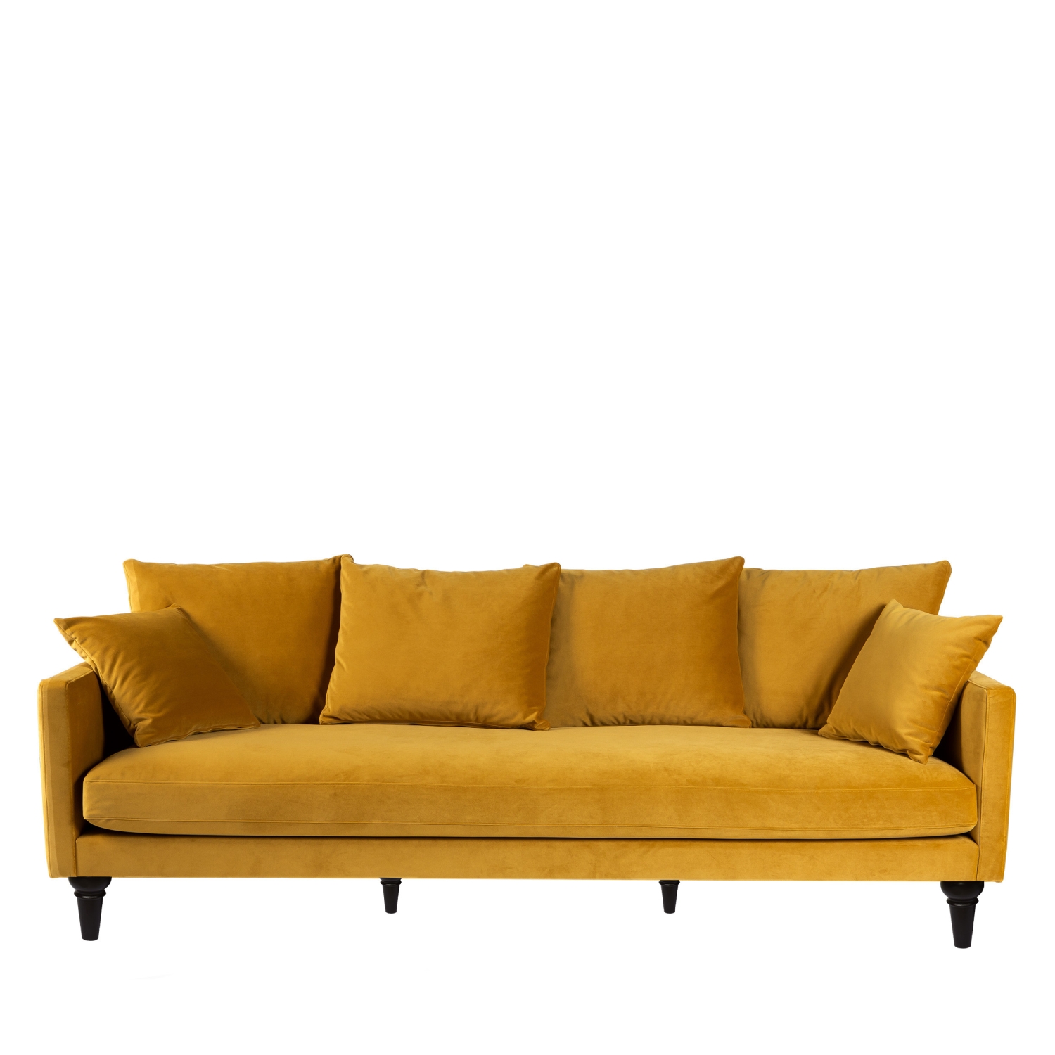 Villabon - Canapé 4 places en velours pieds tournés - Jaune moutarde