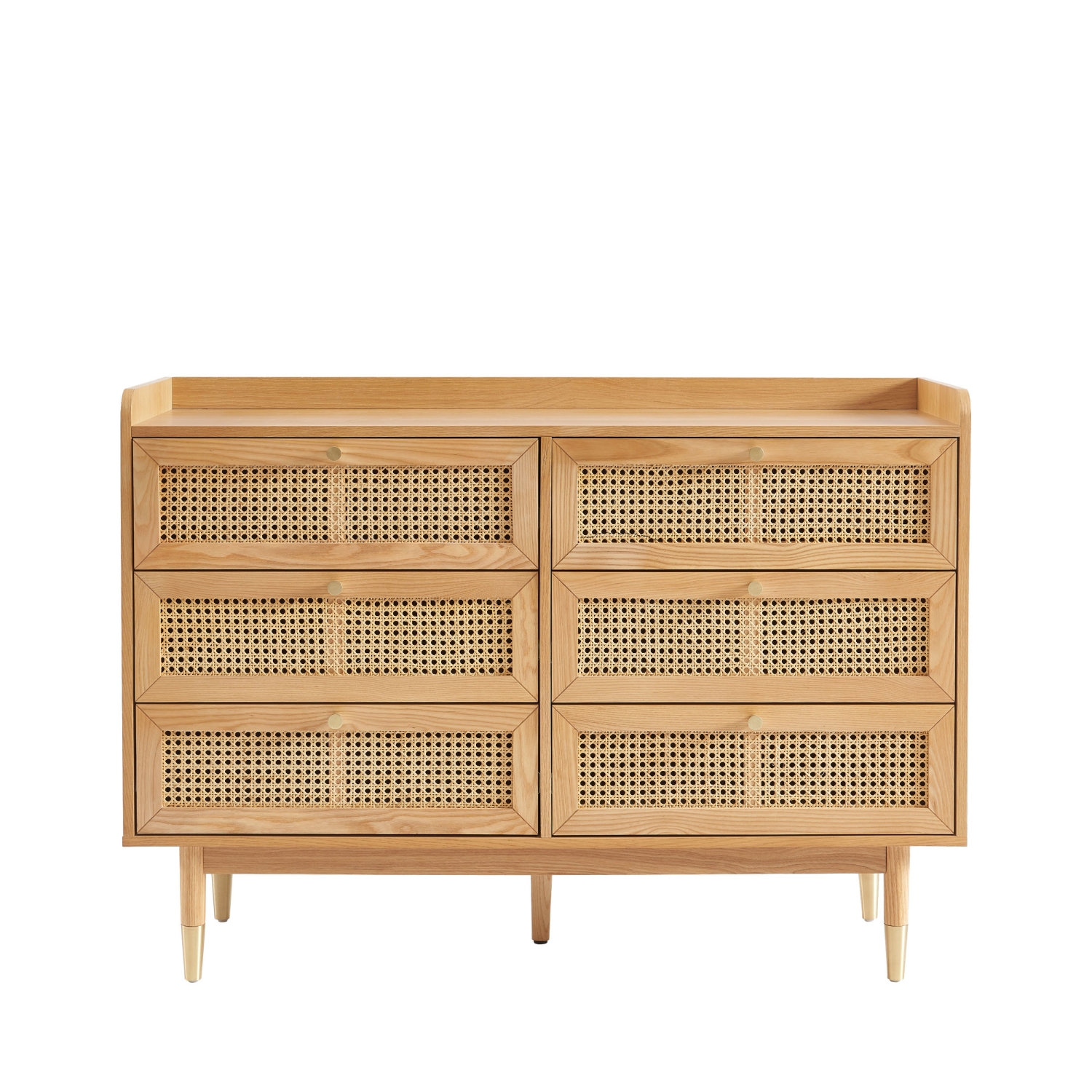 Bombong - Commode 6 tiroirs en bois et cannage L120cm - Bois clair