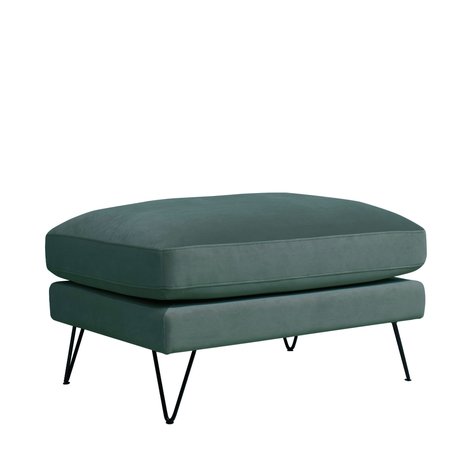 Villabon - Pouf en velours pieds épingles noirs - Vert eucalyptus