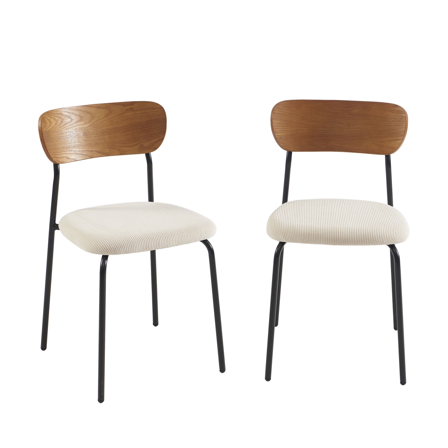 Nalon - Lot de 2 chaises en velours côtelé et métal - Écru