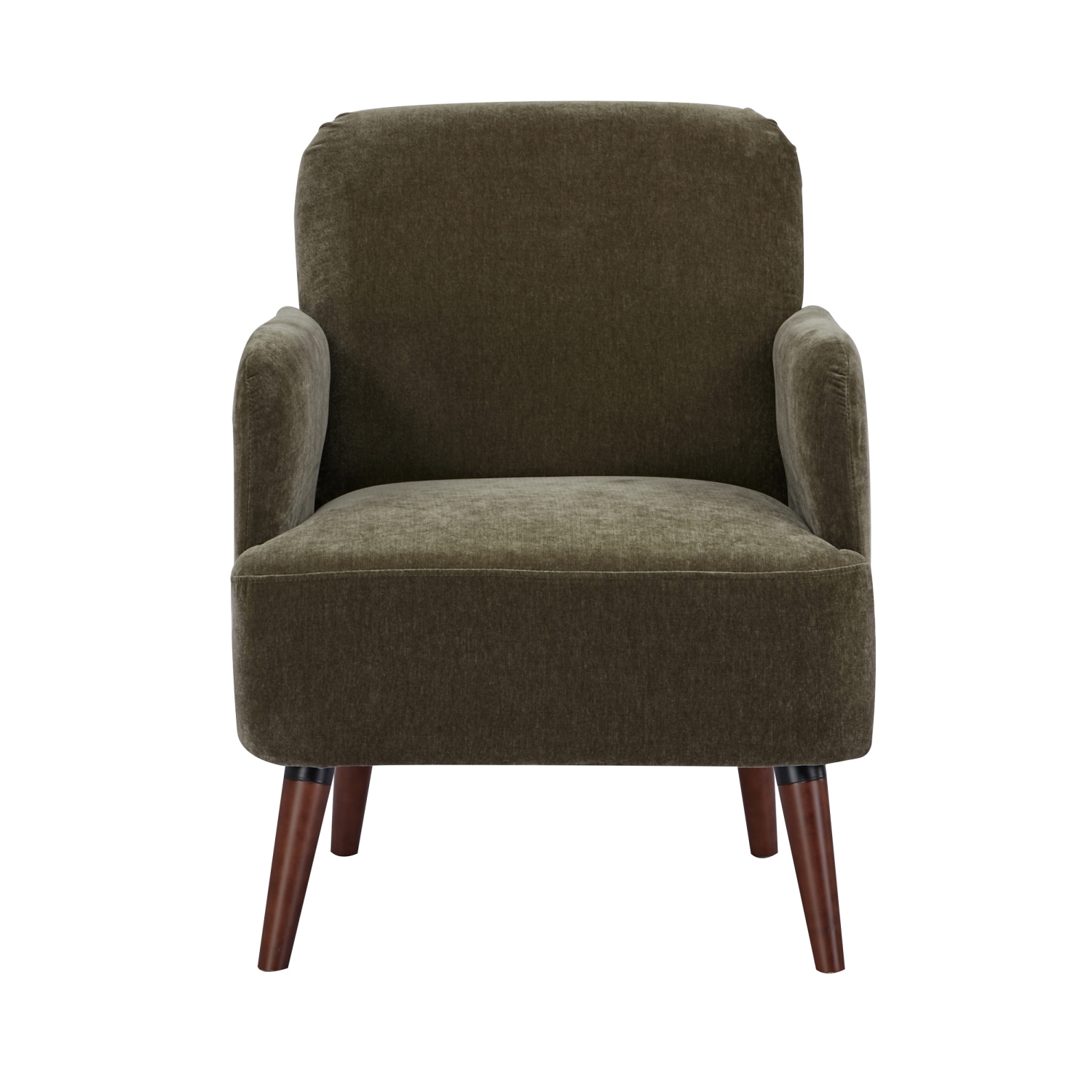 Brooks - Fauteuil rétro en tissu chenille pieds bois foncé - Vert kaki