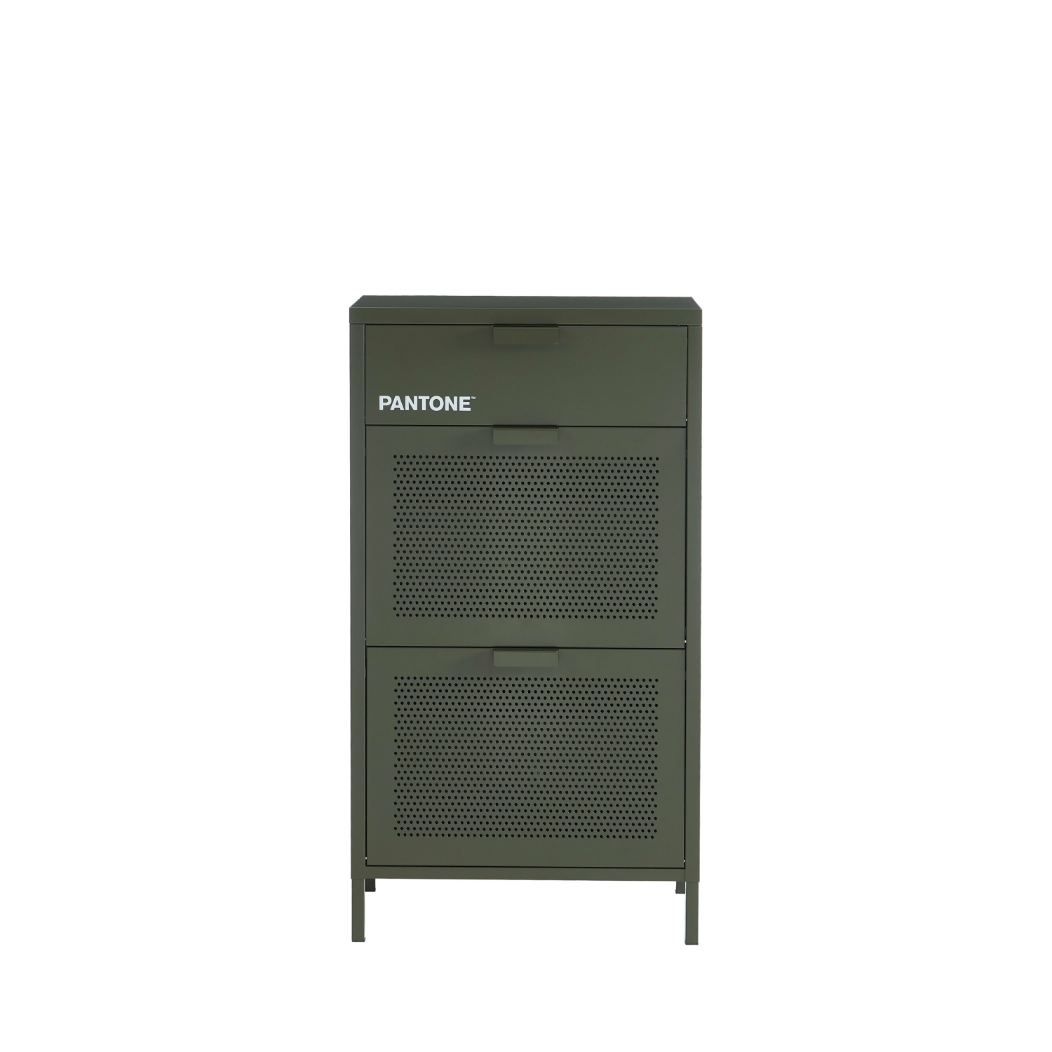 Nino - Meuble à chaussures 2 portes 1 tiroir en métal PANTONE L55cm - Vert kaki