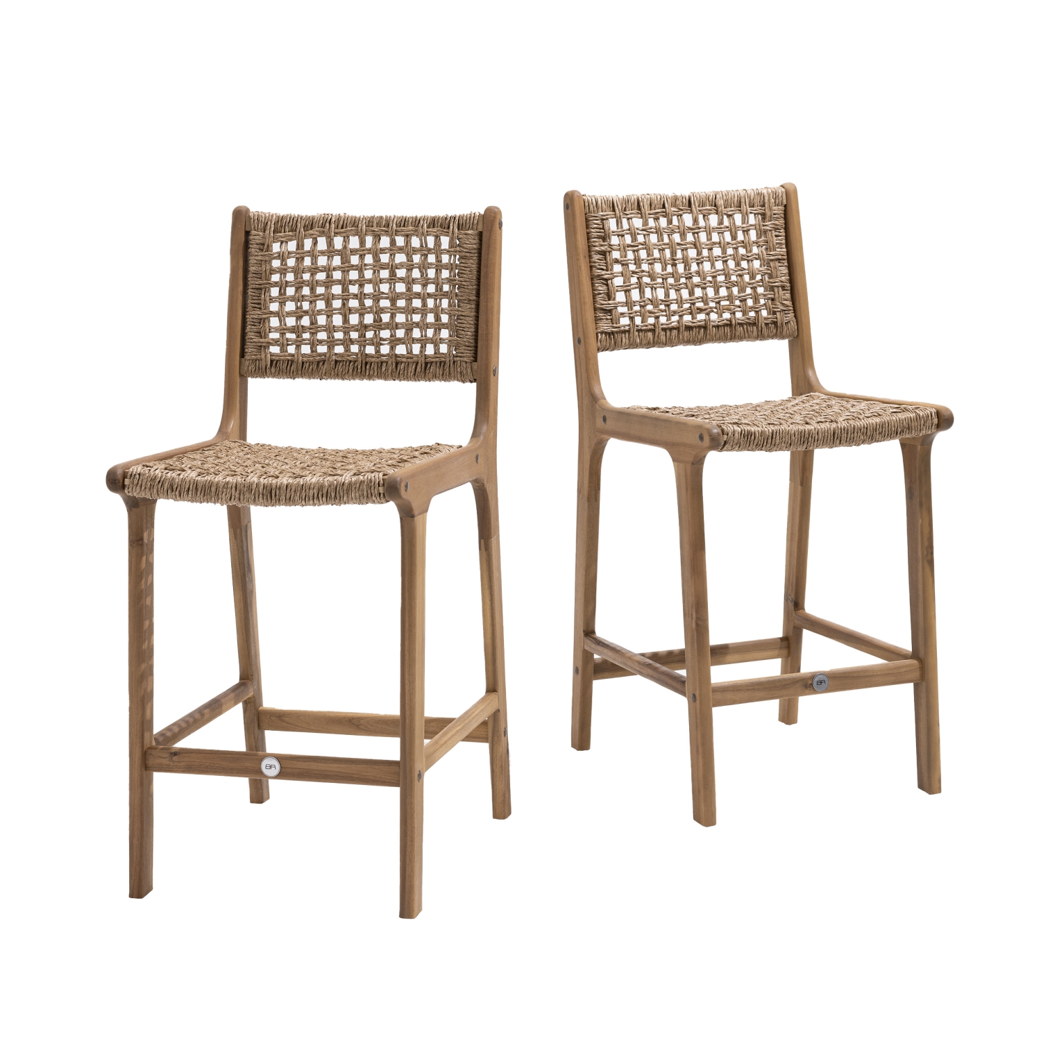Lexia - Lot de 2 tabourets de bar intérieur/extérieur en bois d'acacia et résine tressée H66cm - Bois clair
