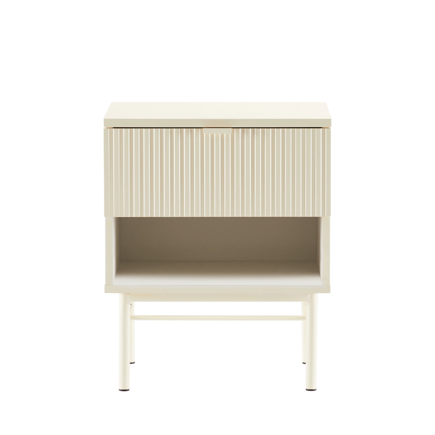 Molly - Table de chevet 1 tiroir, 1 niche en bois et métal - Crème