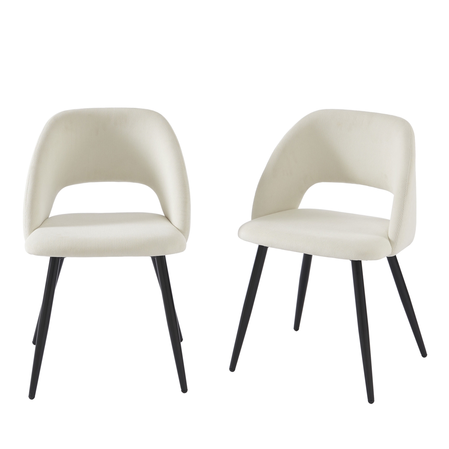 Mills - Lot de 2 chaises en velours côtelé et métal - Écru