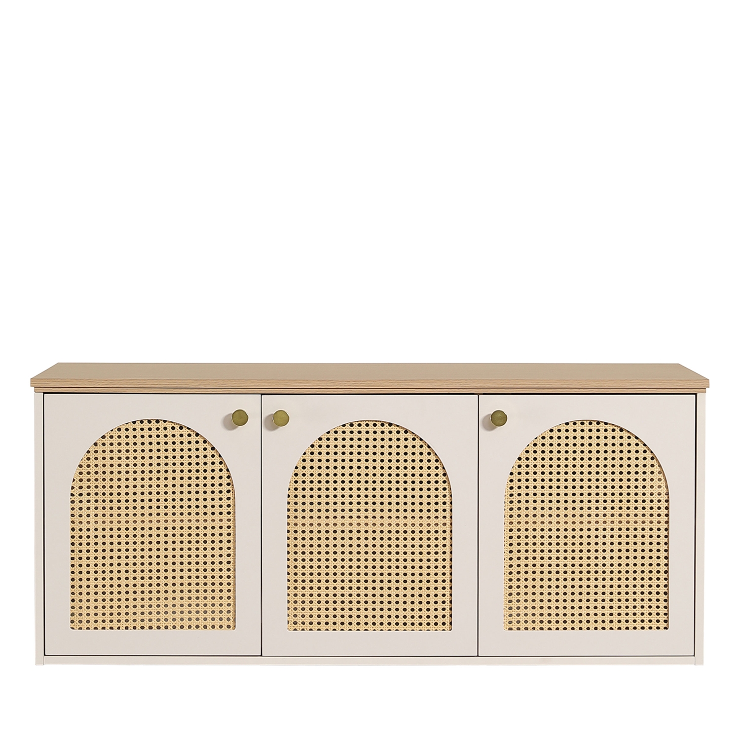 Ali - Meuble de salle de bain suspendu 2 vasques en bois et cannage - Beige