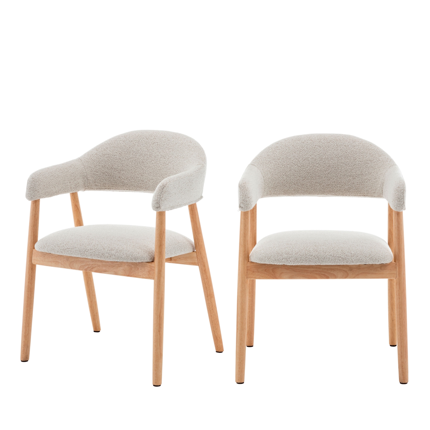 Marina - Lot de 2 fauteuils de table en tissu bouclette et bois - Beige