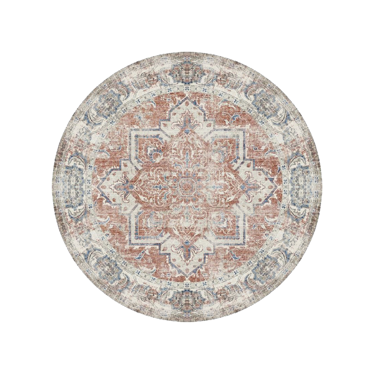 Havana IV - Tapis rond en chenille -  Orange et bleu - 200x200cm