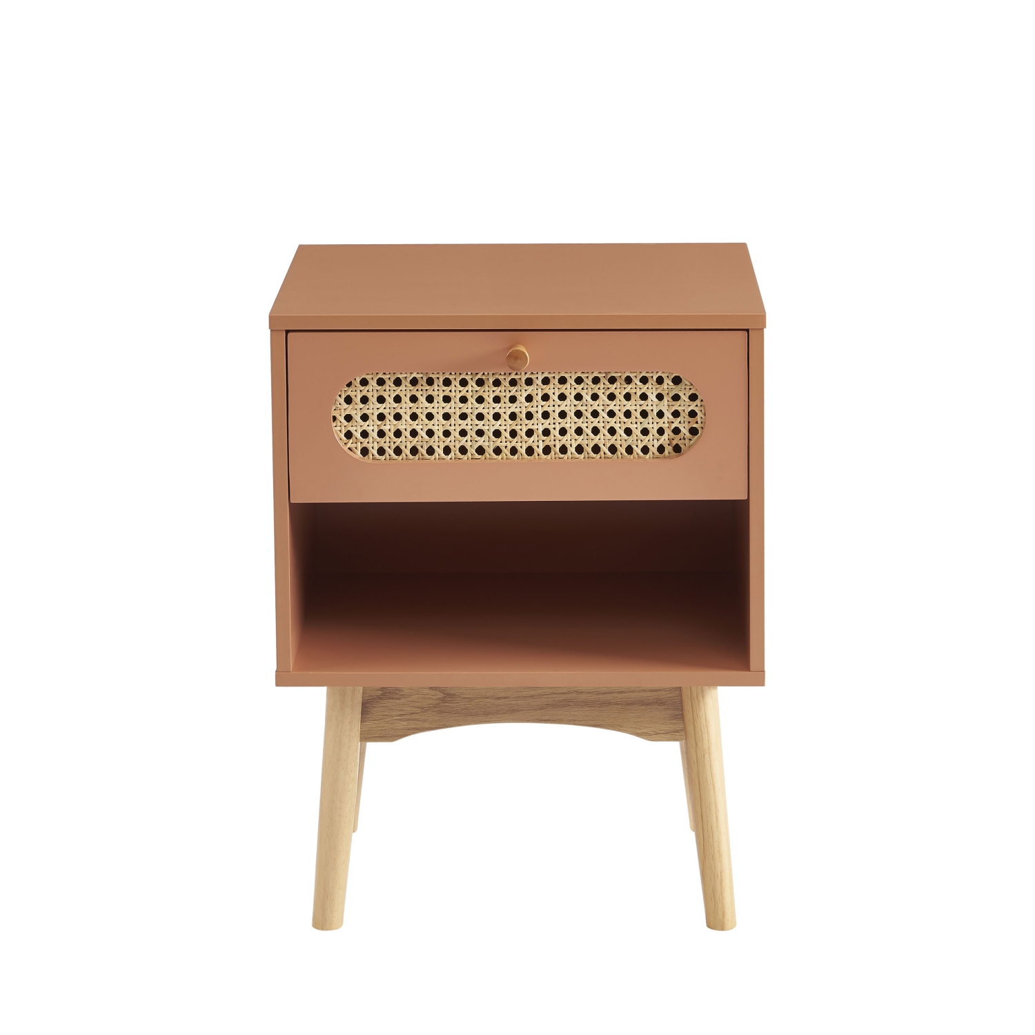 Canno - Table de chevet 1 tiroir en bois et cannage - Terracotta