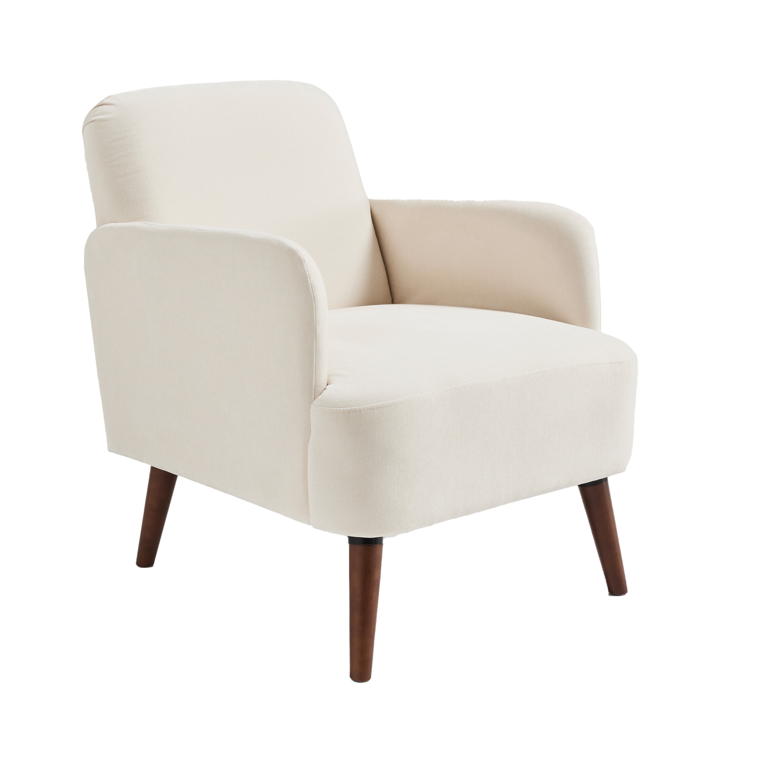 Brooks - Fauteuil rétro en tissu chenille pieds bois foncé - Écru