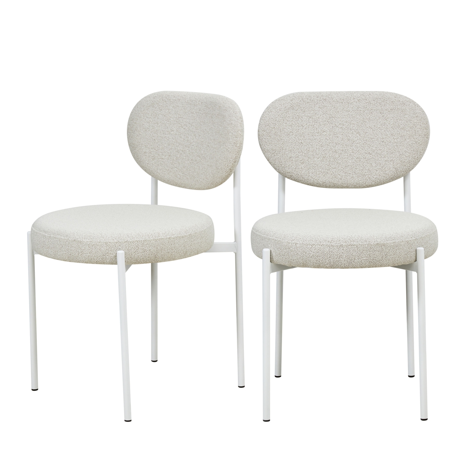 Kyoto - Lot de 2 chaises en tissu bouclette pieds blancs - Écru
