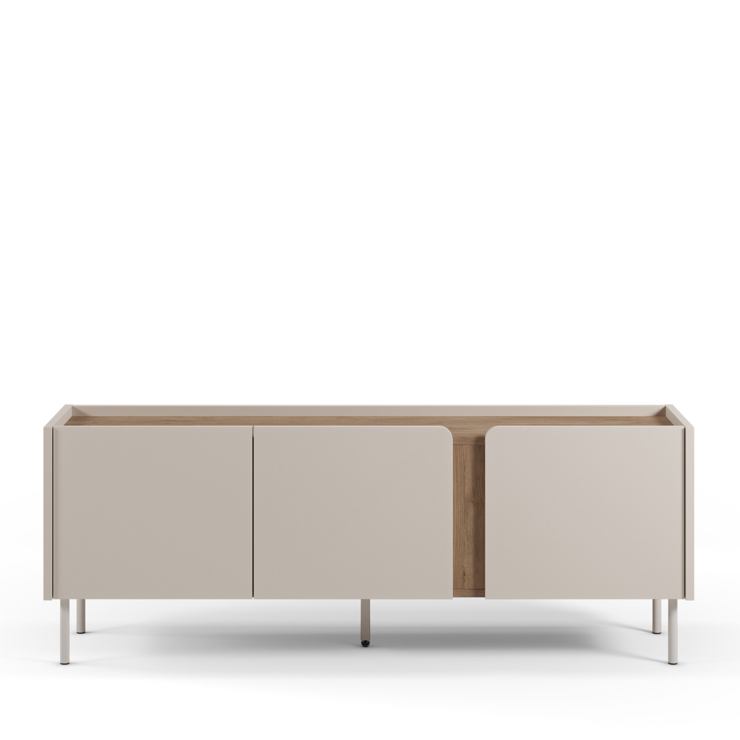 Boxy - Meuble TV 3 portes en bois et métal L140cm - Beige