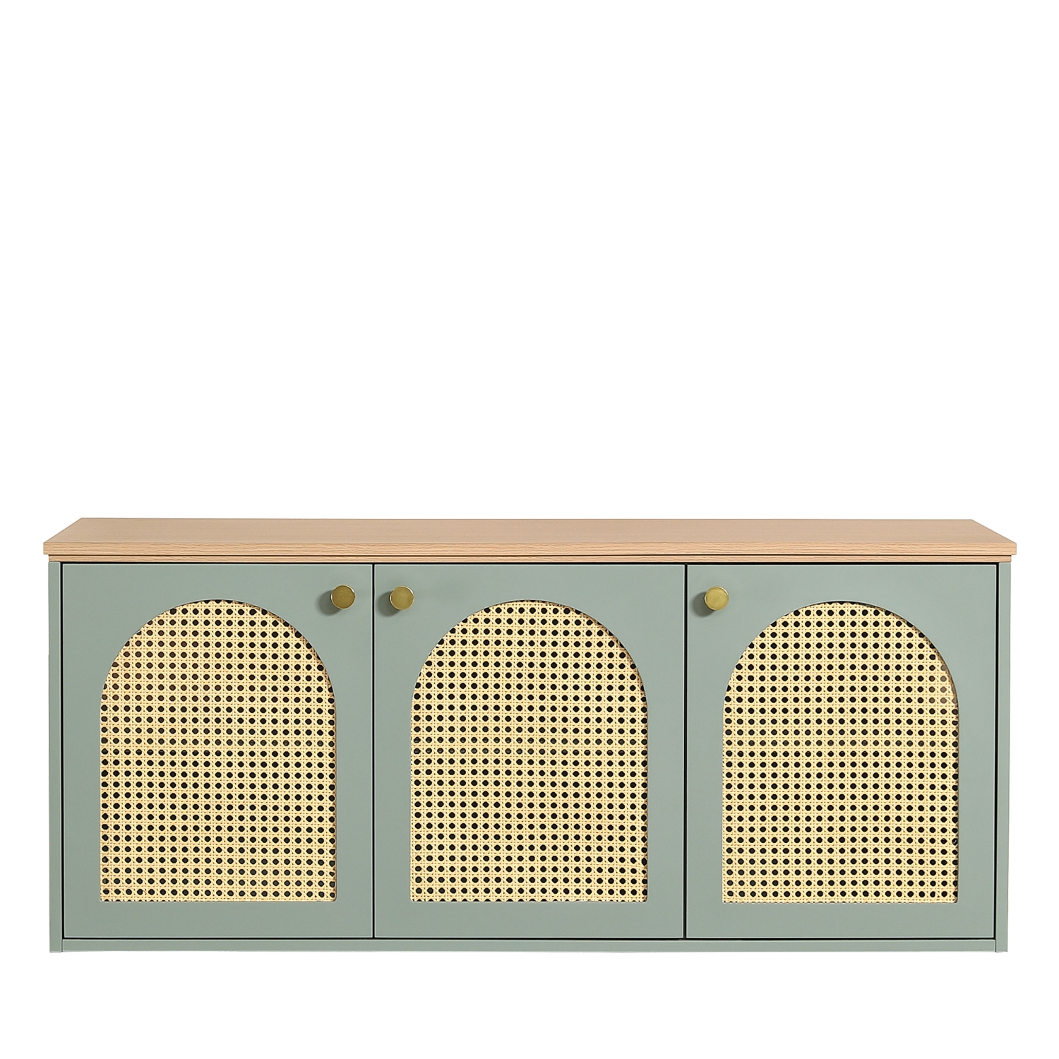 Ali - Meuble de salle de bain suspendu 2 vasques en bois et cannage - Vert