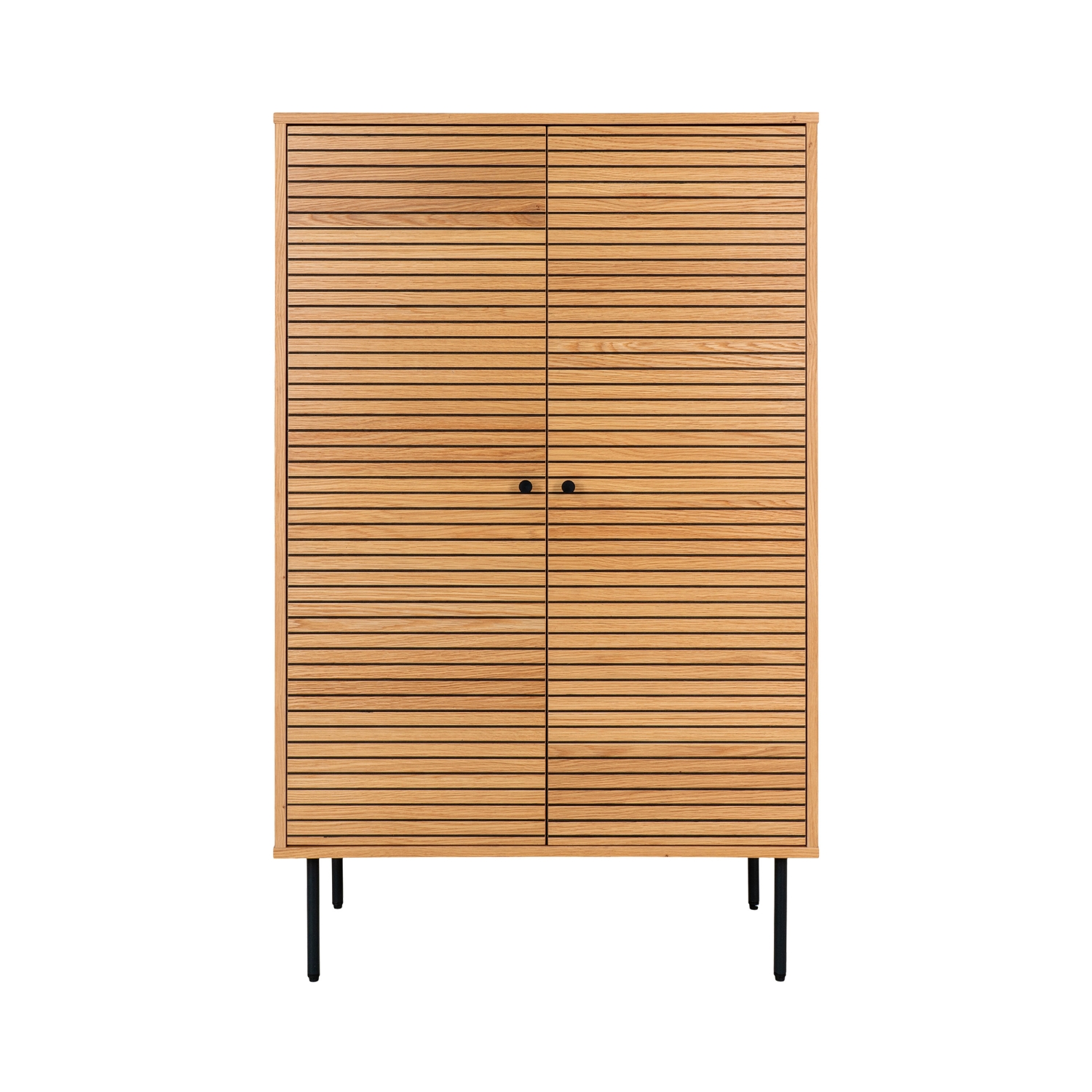 Kyoto - Buffet haut 2 portes en bois et métal H130cm - Couleur : Bois clair