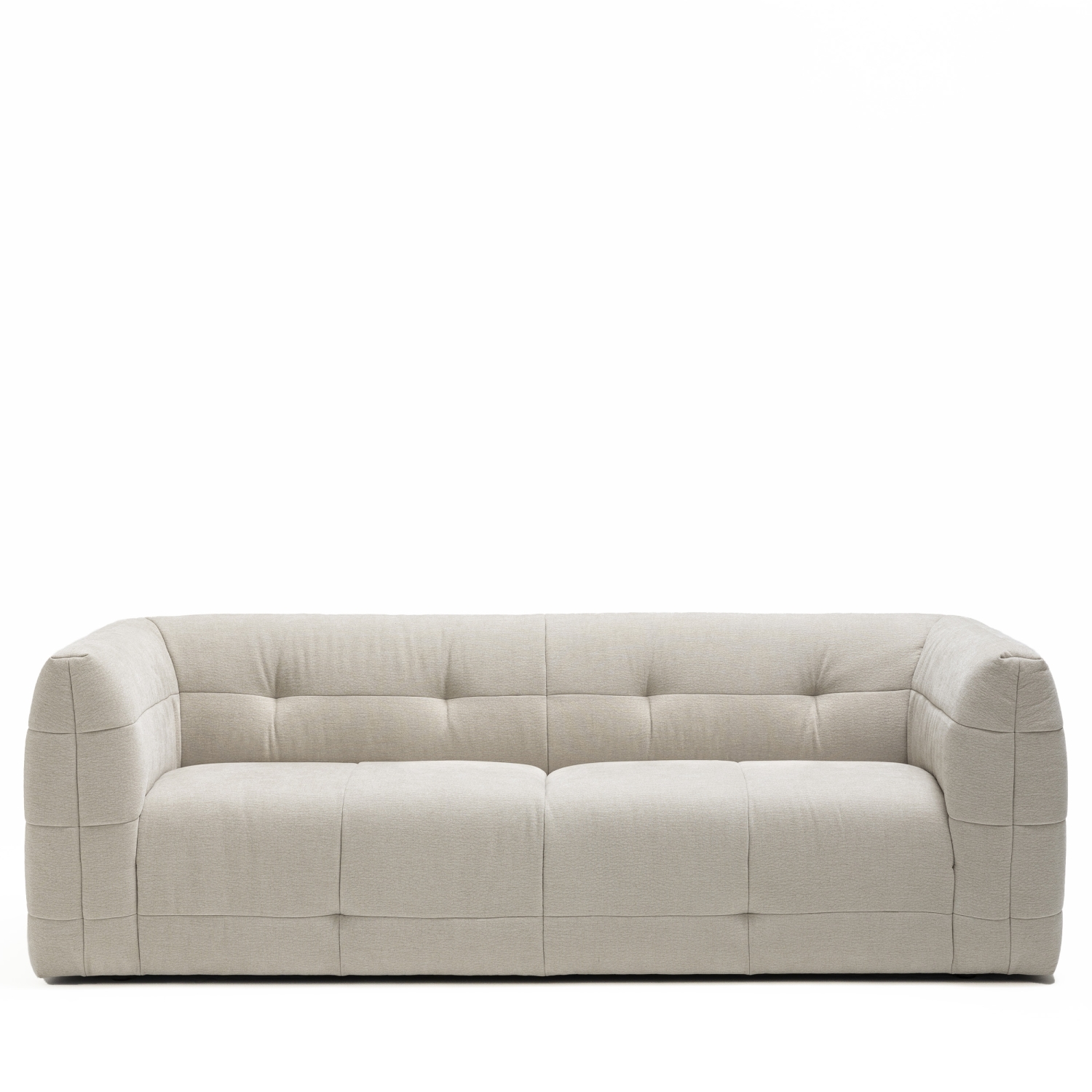 Naos - Canapé droit 3 places en tissu à effet capitonné - Naturel