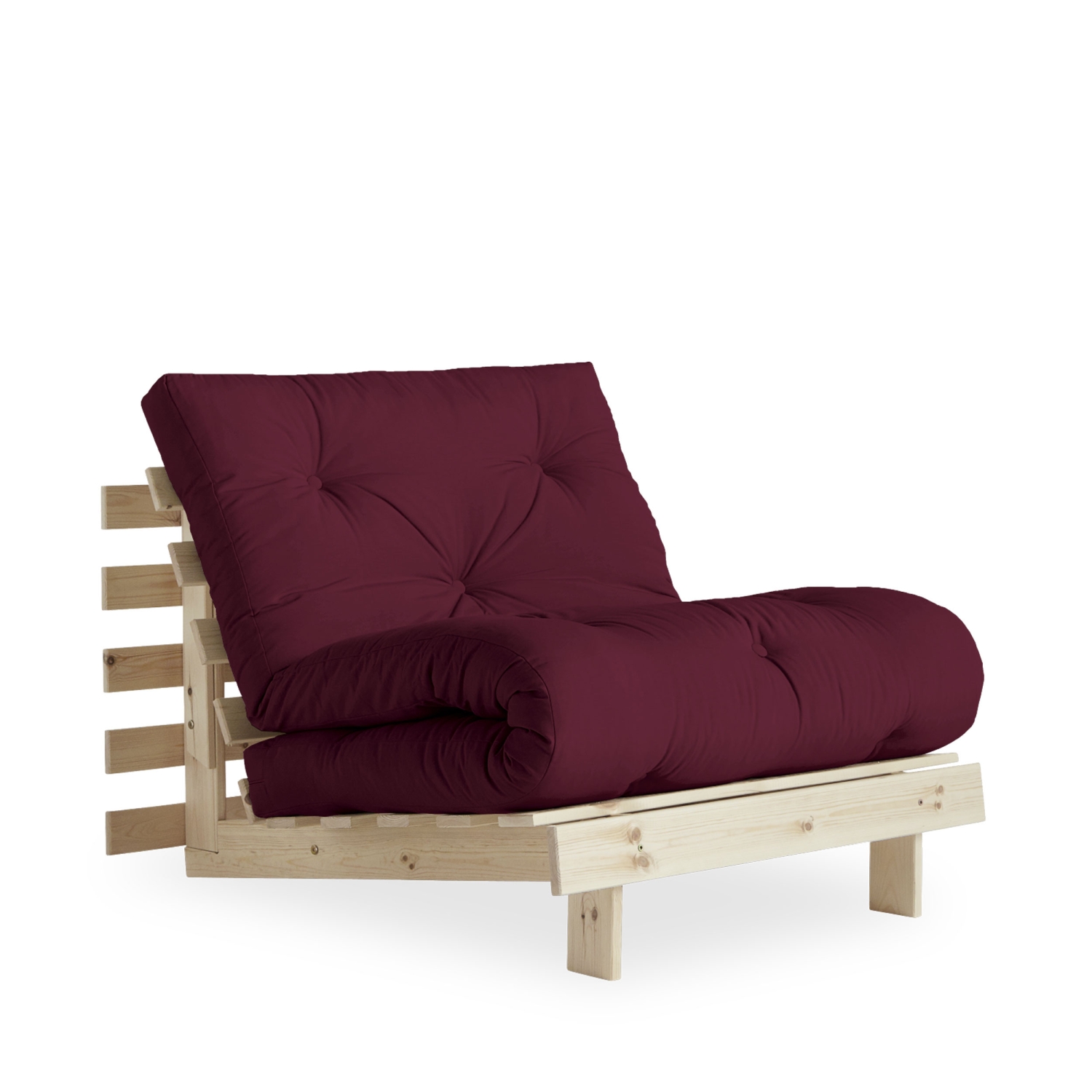 Roots - Fauteuil convertible 90x200cm en bois naturel et tissu - Bordeaux