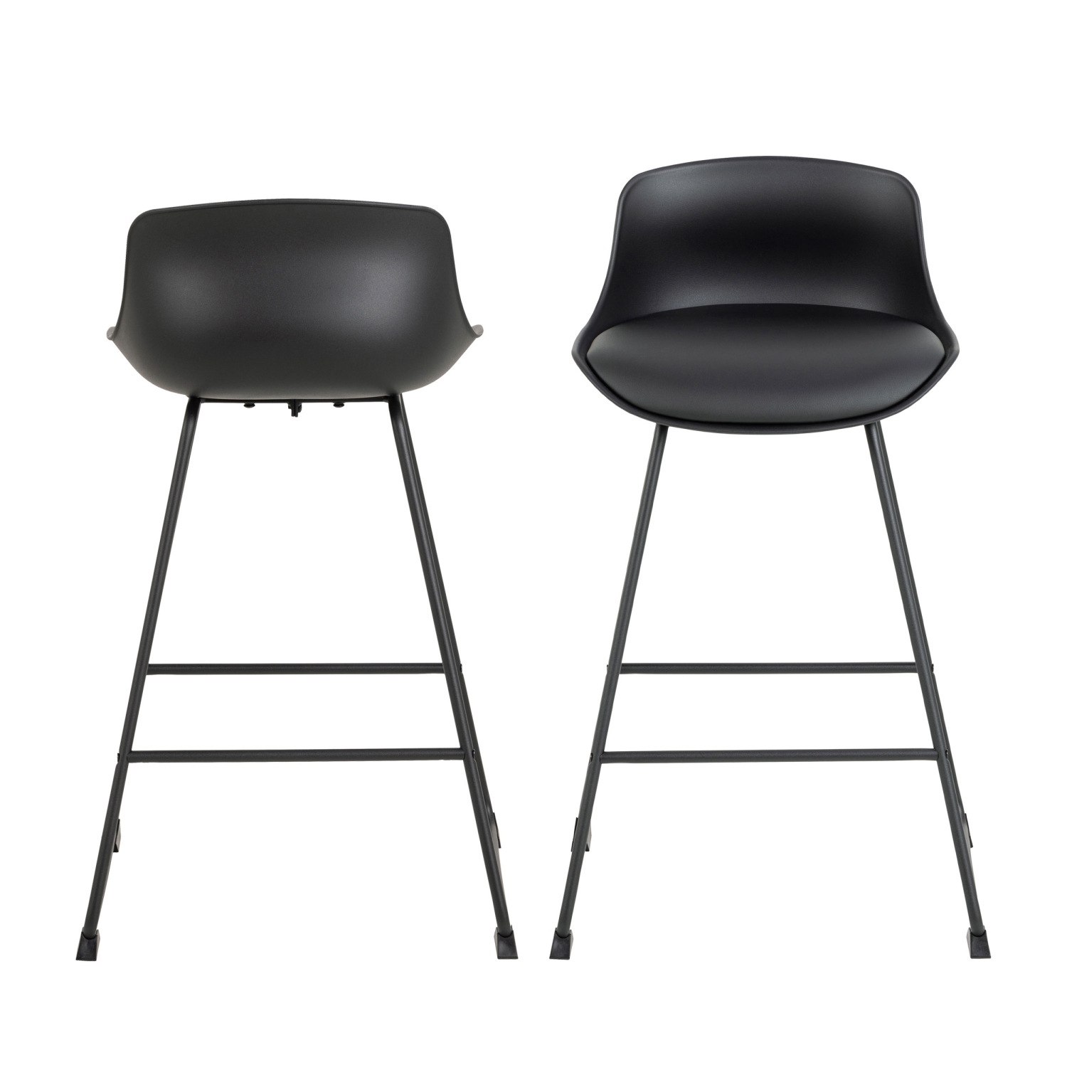 Uranie - Lot de 2 tabourets de bar en simili et métal H66 cm - Noir