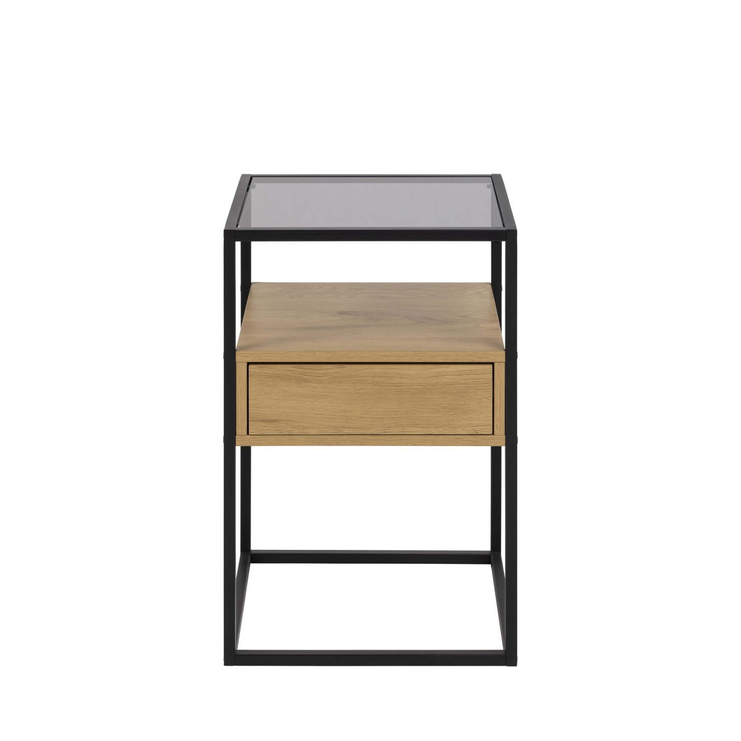 Luma - Table de chevet 1 tiroir en verre, bois et métal - Bois clair