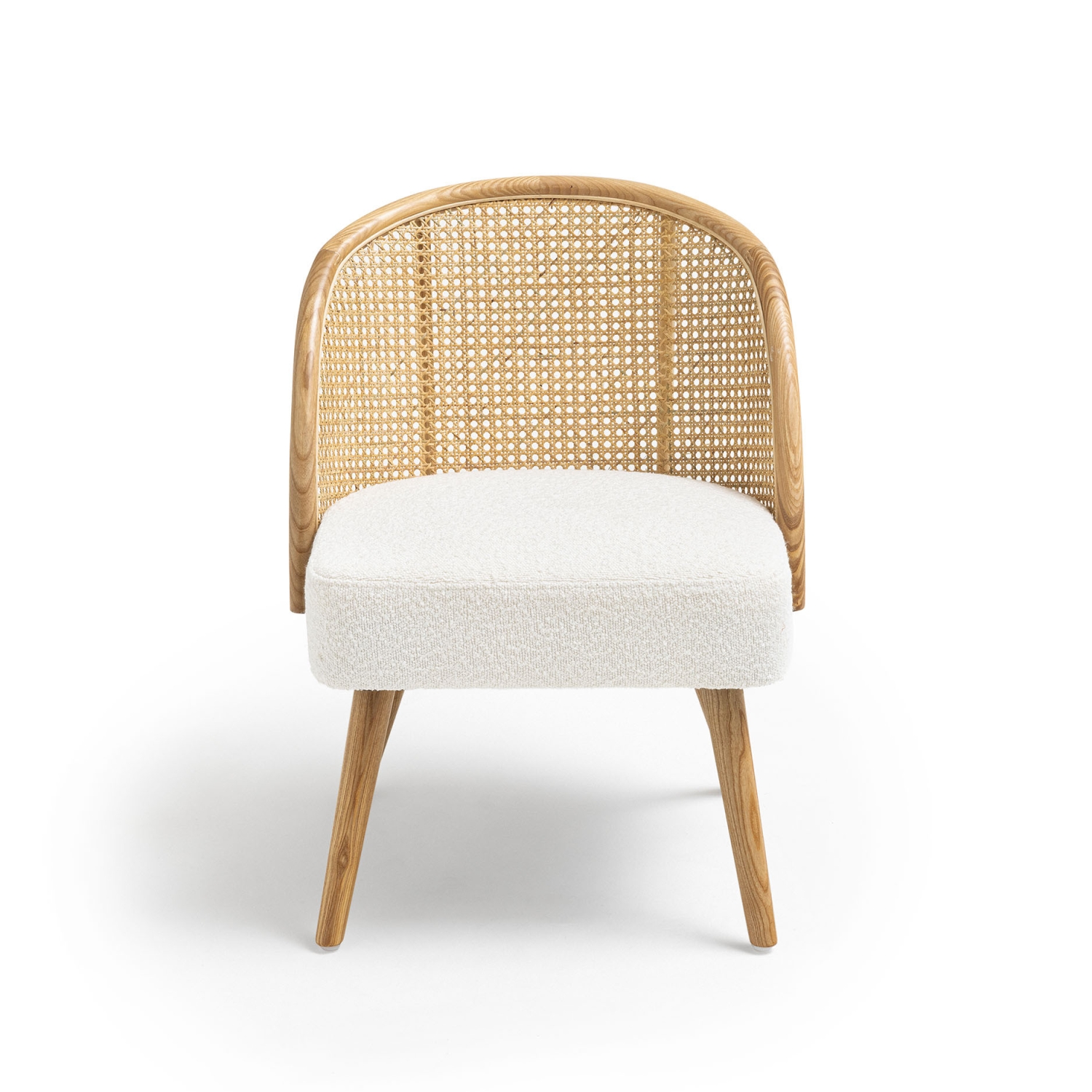 Candice - Fauteuil en tissu bouclette et rotin - Blanc