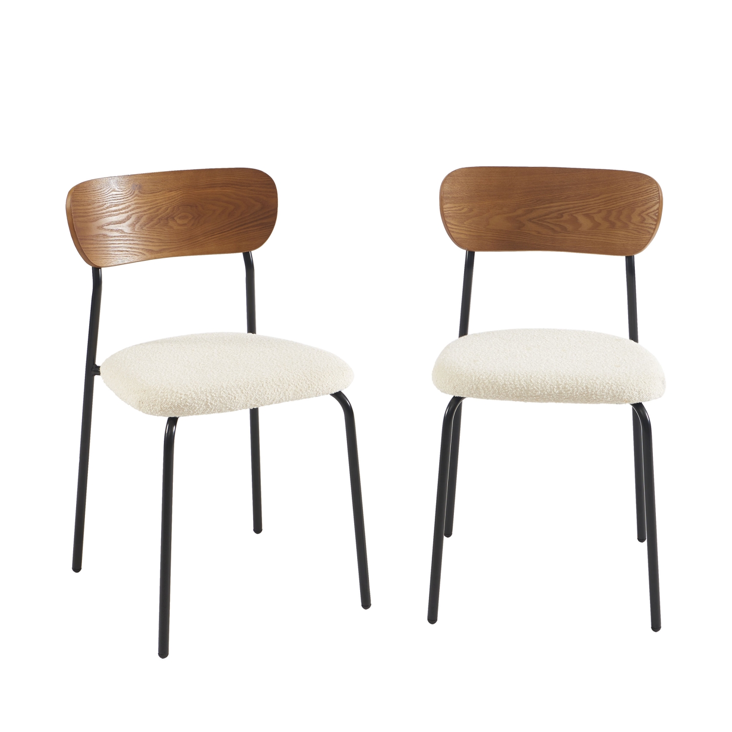 Nalon - Lot de 2 chaises en tissu bouclette et métal - Écru