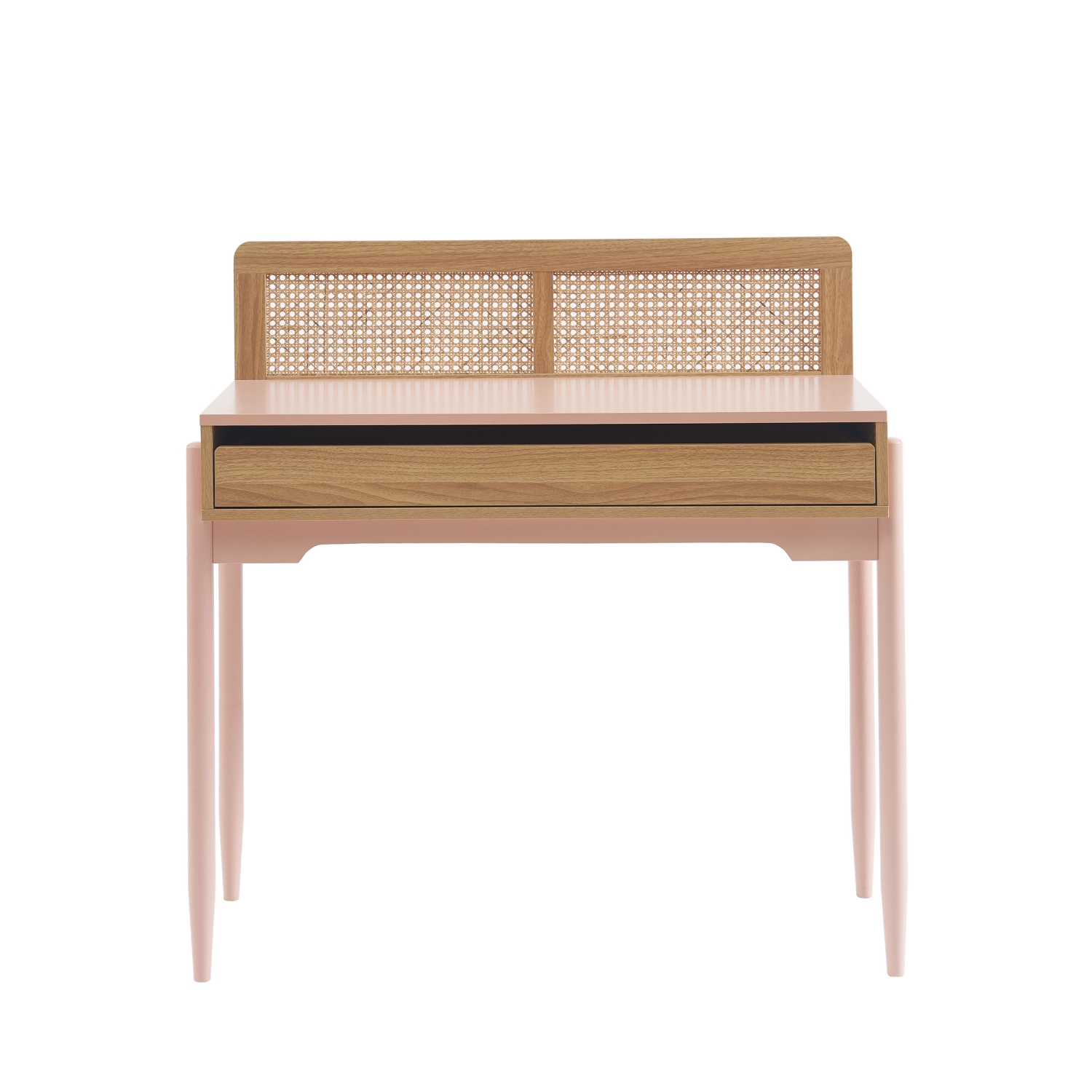 Lilou - Bureau enfant 1 tiroir en bois et cannage H95cm - Rose