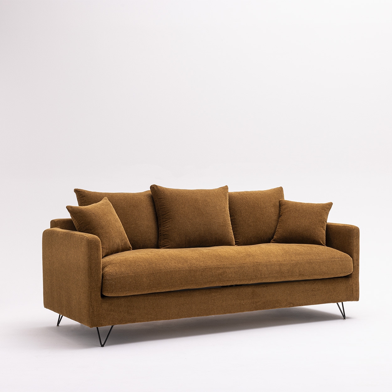 Villabon - Canapé 3 places en tissu pieds épingles noirs - Bronze