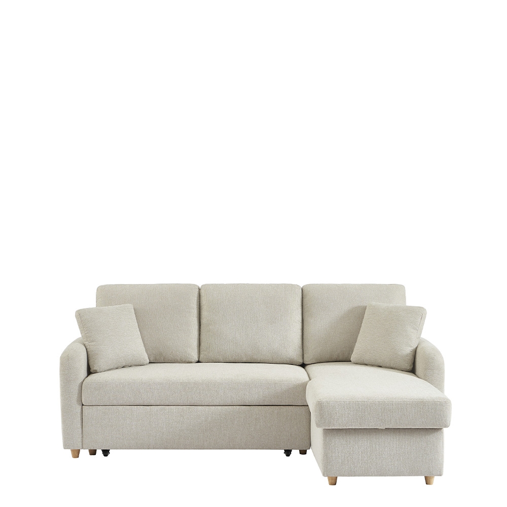 Matera - Canapé d'angle réversible convertible 3 places en tissu avec coffre - Beige chiné