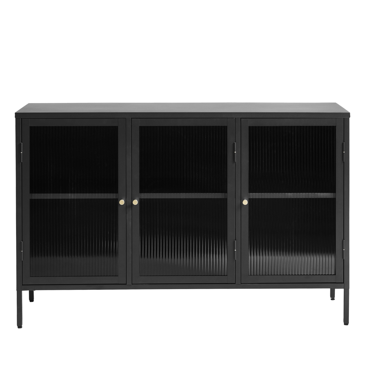 Bjorn - Buffet 3 portes en verre strié et métal L132cm : Couleur - Noir