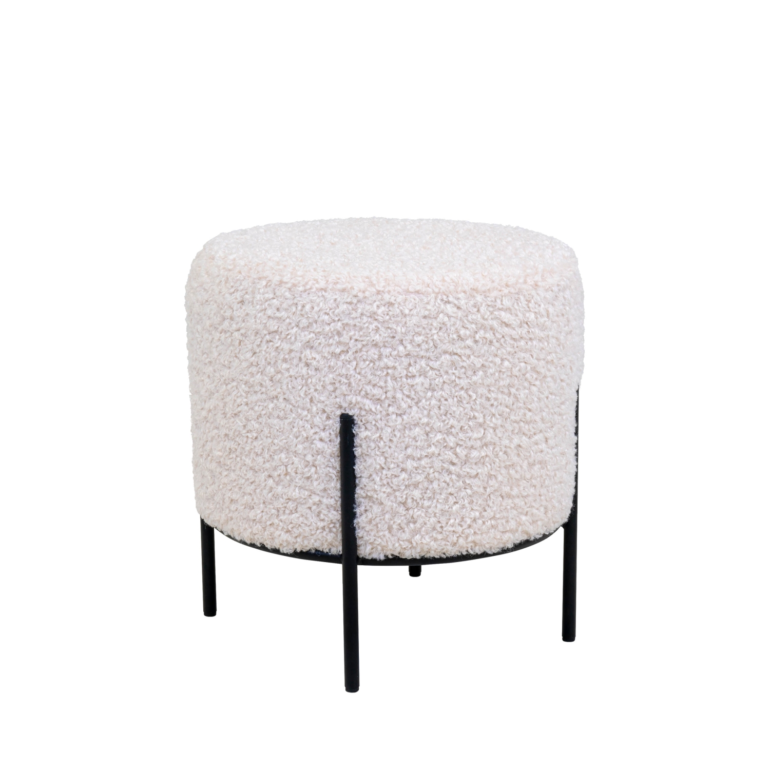 Alford - Pouf rond en tissu bouclette et métal ø35,5cm - Blanc