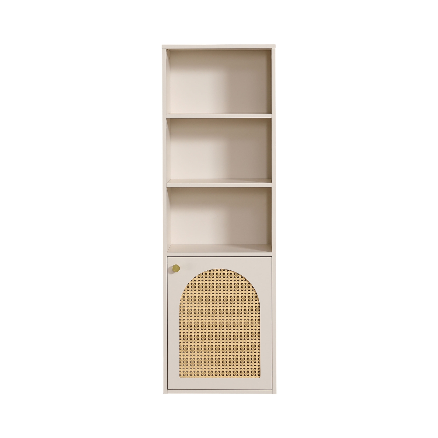 Ali - Colonne de rangement suspendue en bois et cannage H135cm - Beige
