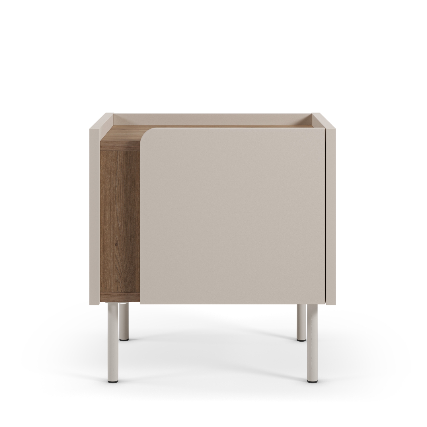 Boxy - Table de chevet 1 porte en bois et métal - Beige