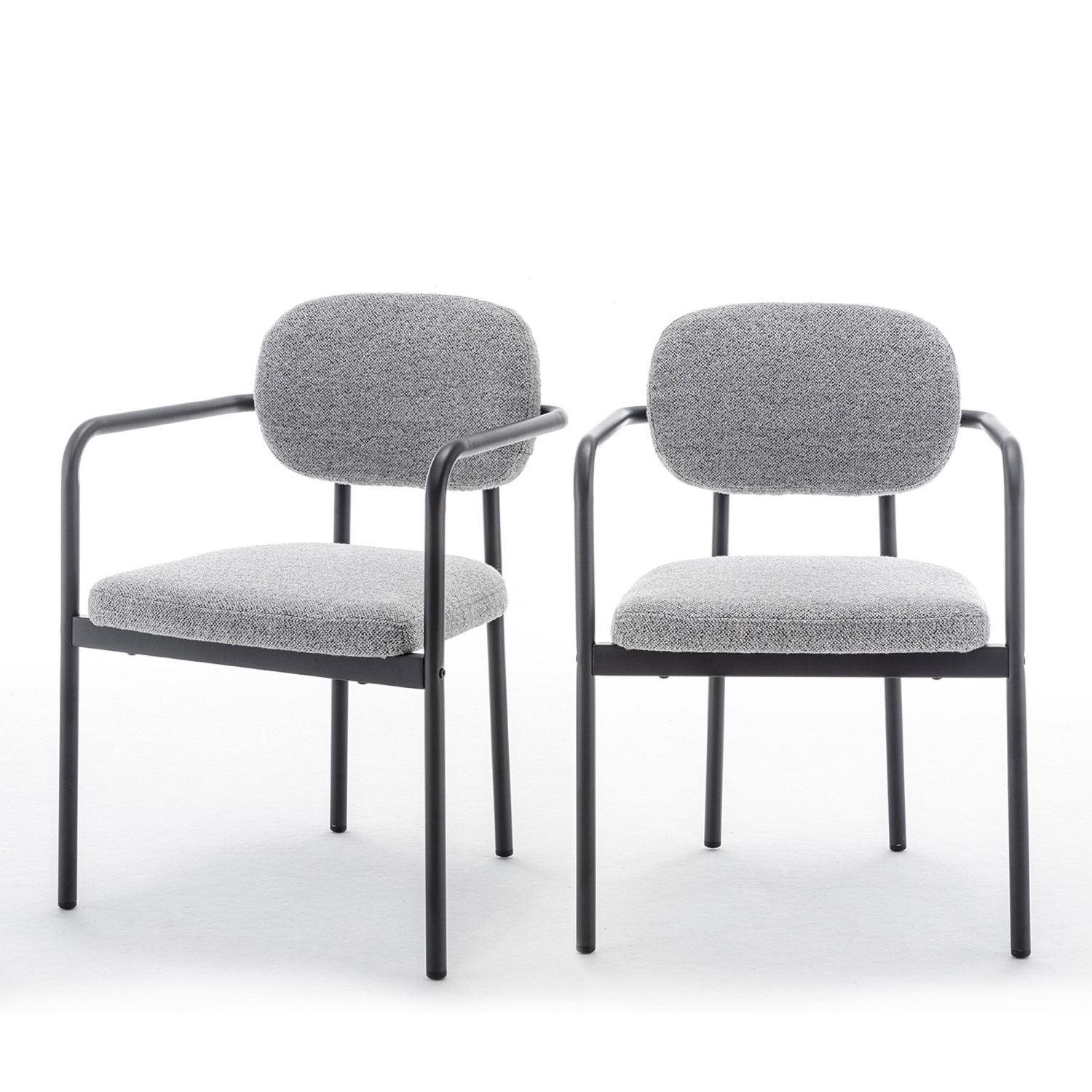 Stuart - Lot de 2 fauteuils de table en tissu bouclette et métal - Gris