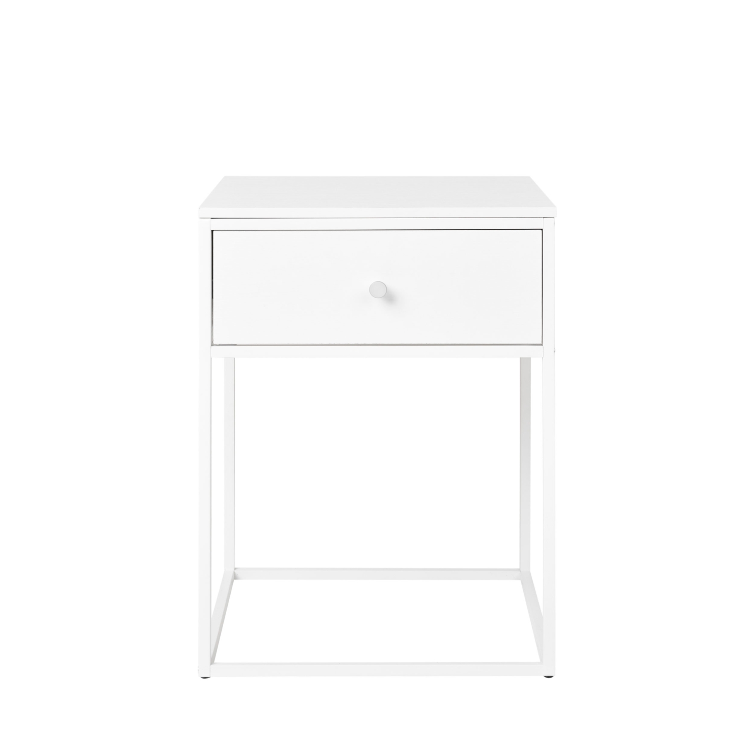 Vita - Table de chevet avec tiroir en bois et métal blanc - Blanc