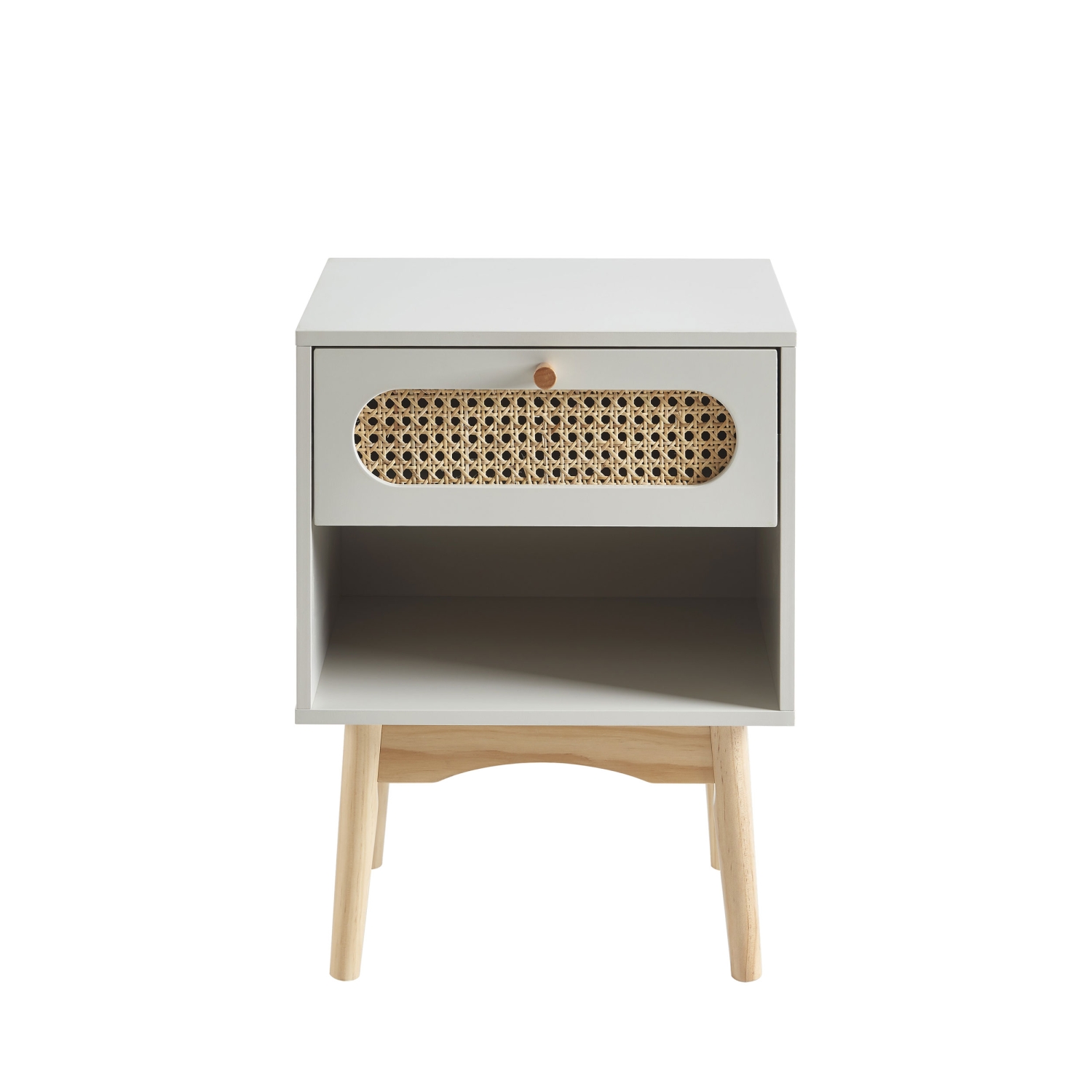 Canno - Table de chevet 1 tiroir en bois et cannage - Gris perle