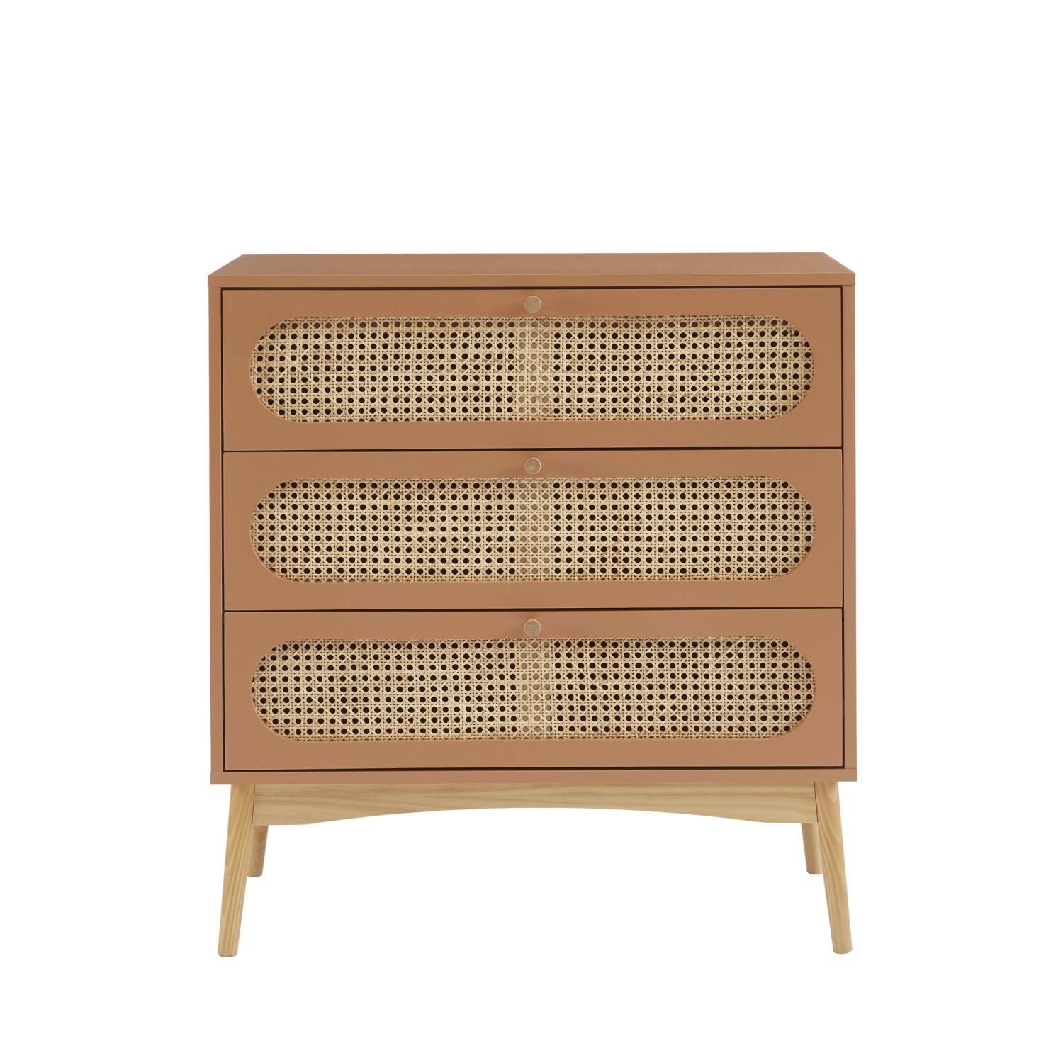 Canno - Commode 3 tiroirs en bois et cannage L80cm - Terracotta
