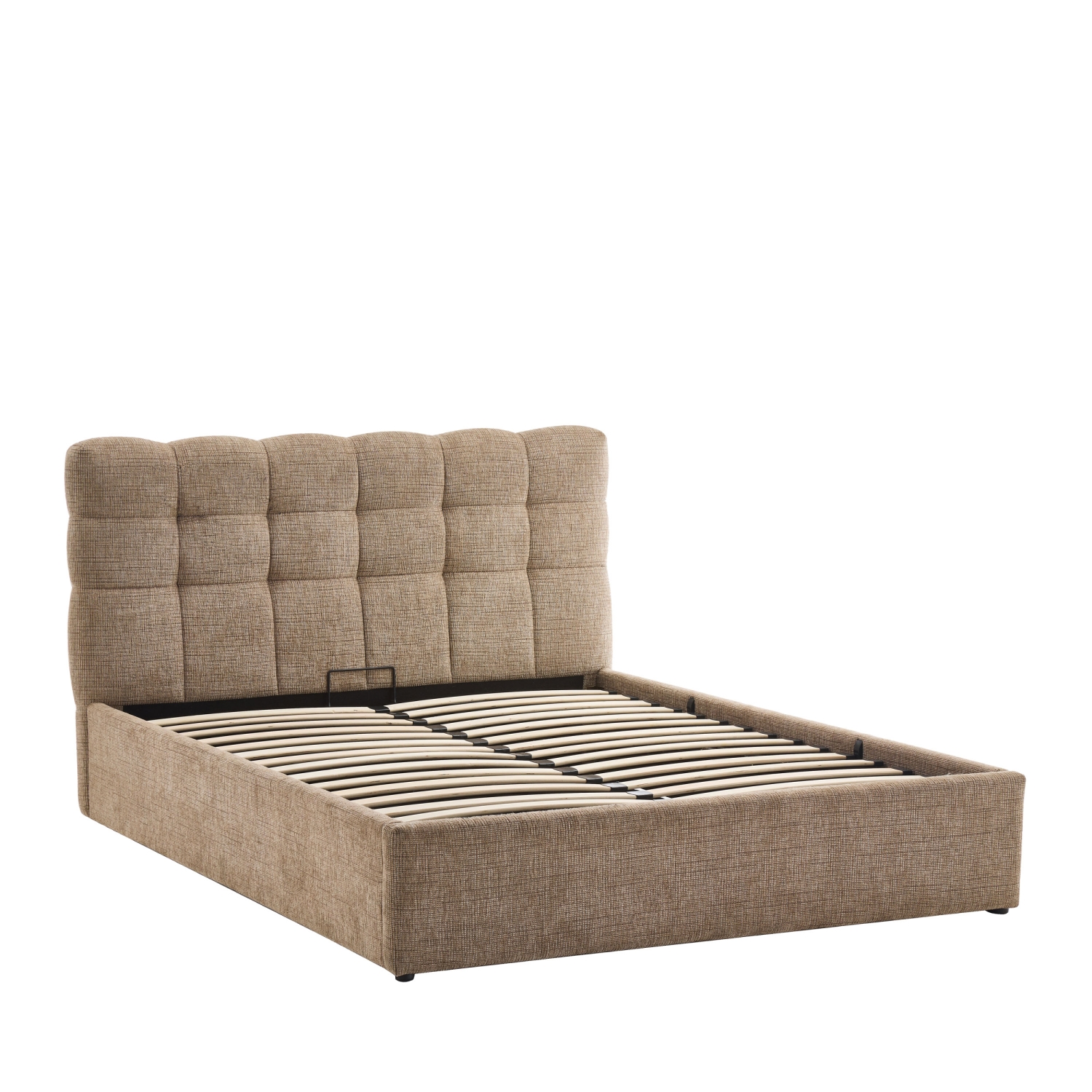 Acara - Lit coffre matelassé en tissu 140x190cm - Beige chiné